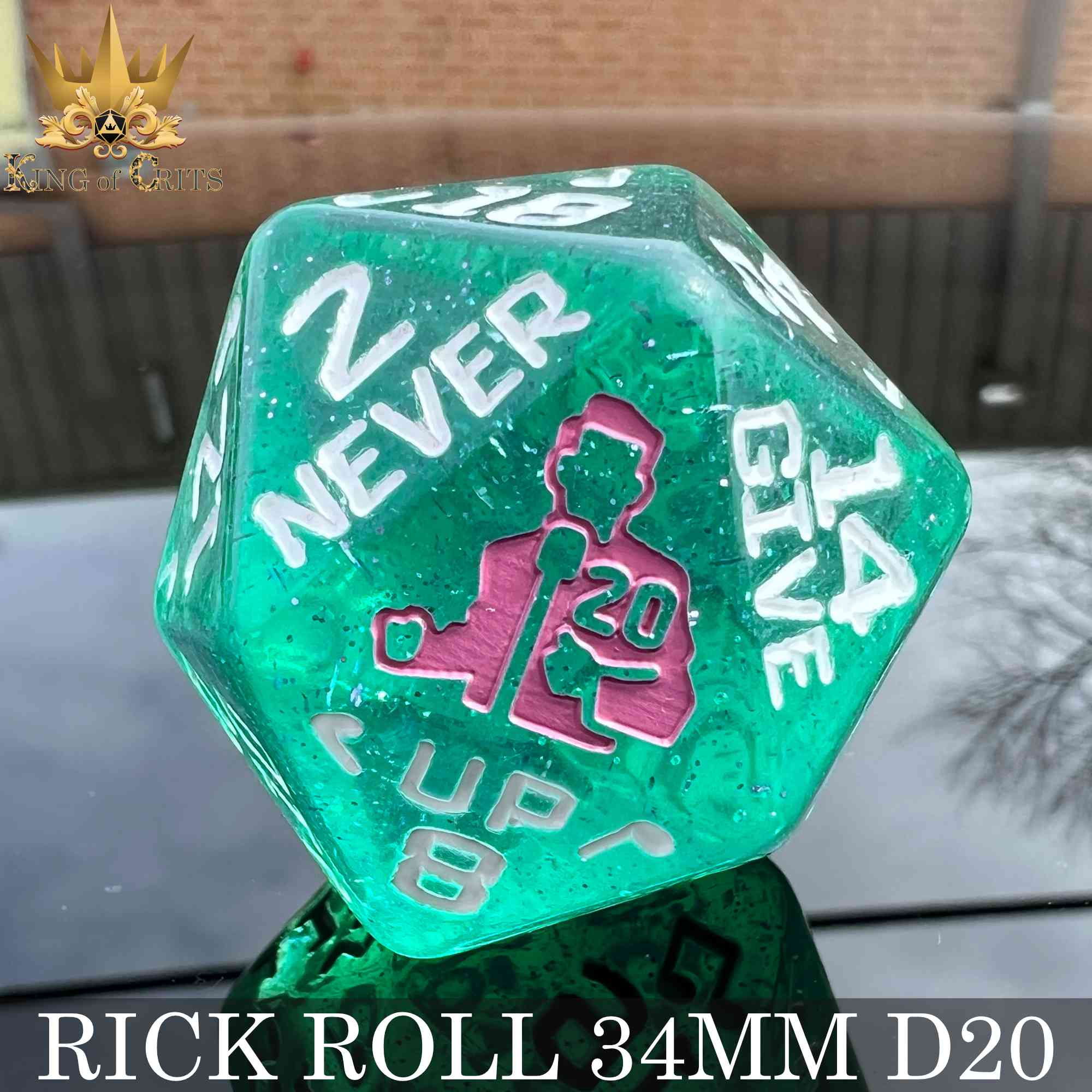 Rick Rolled 34mm D20 - Bards & Cards