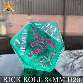 Rick Rolled 34mm D20 - Bards & Cards