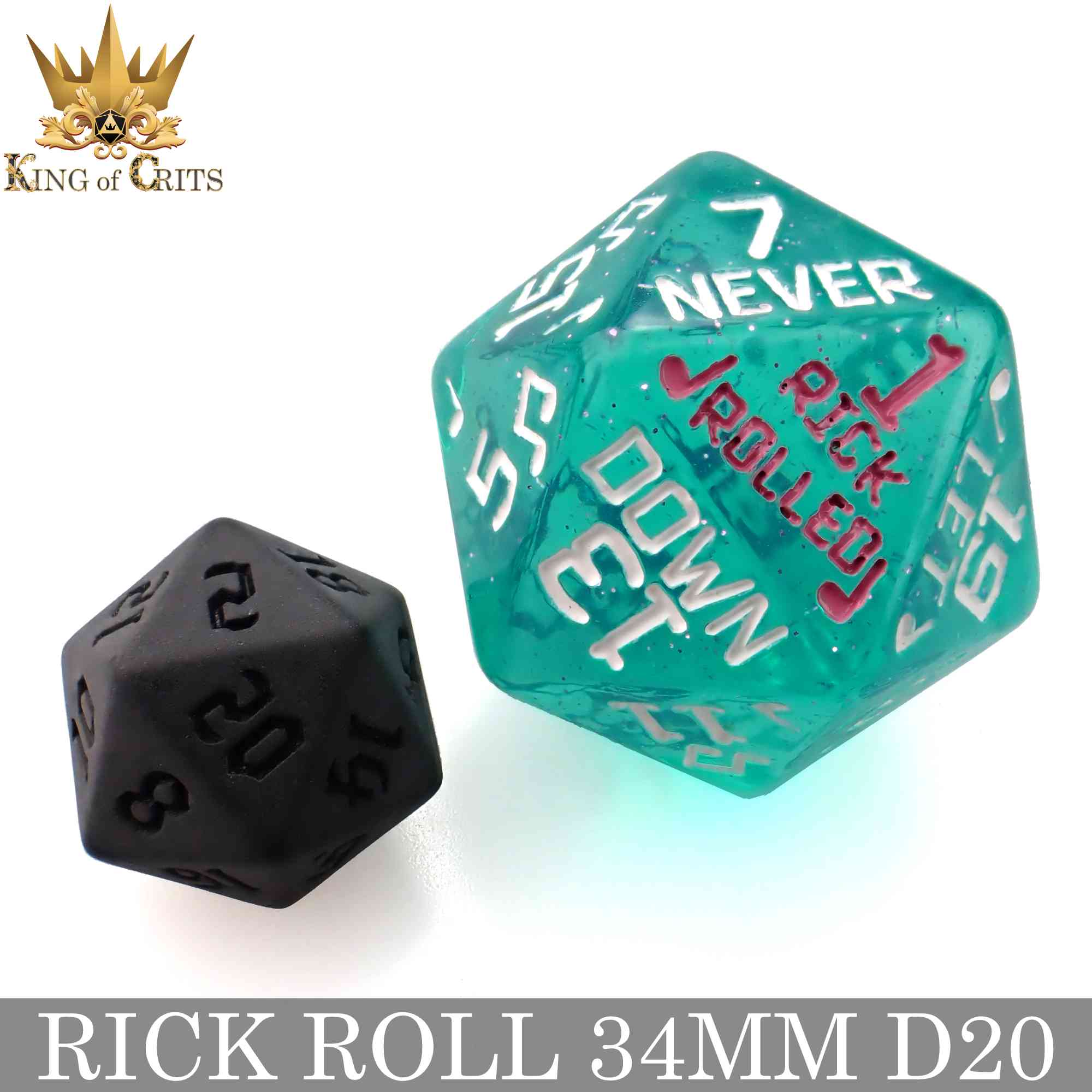 Rick Rolled 34mm D20 - Bards & Cards