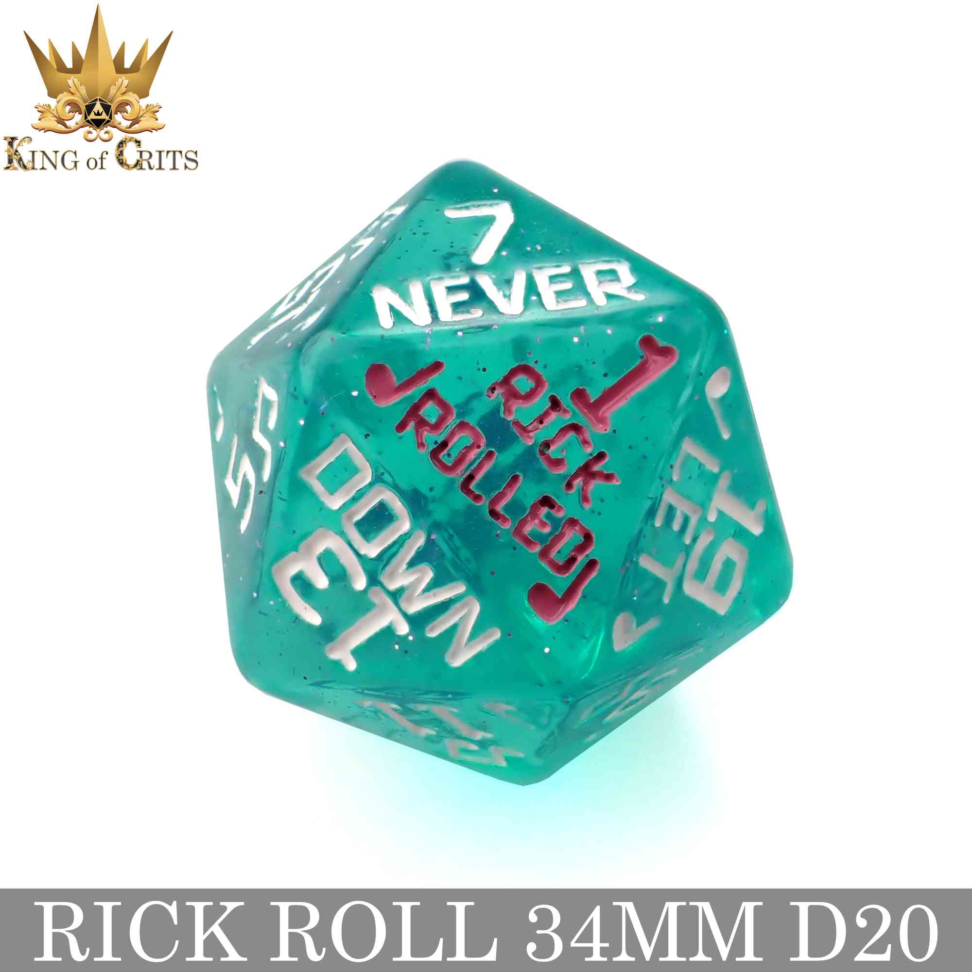 Rick Rolled 34mm D20 - Bards & Cards