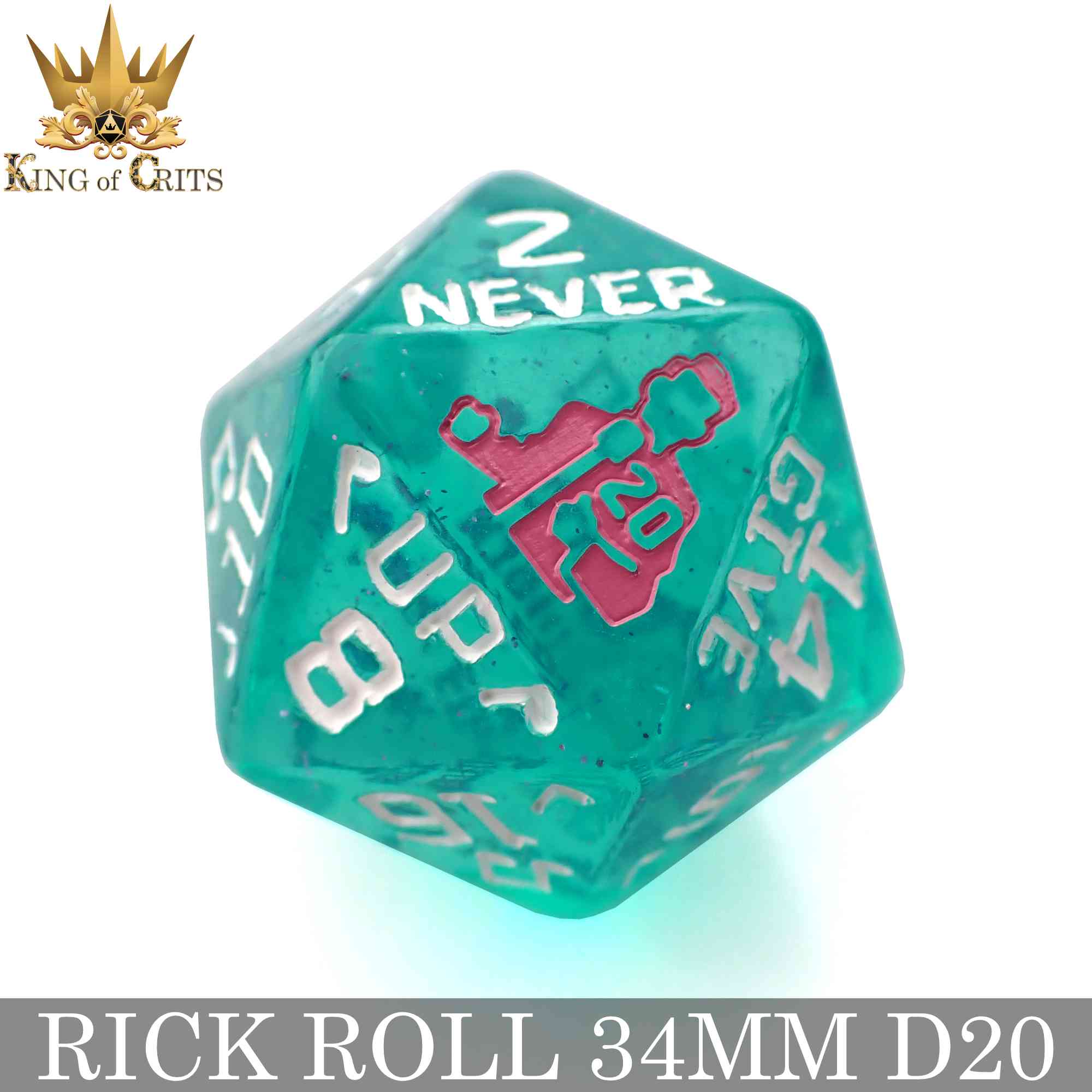 Rick Rolled 34mm D20 - Bards & Cards