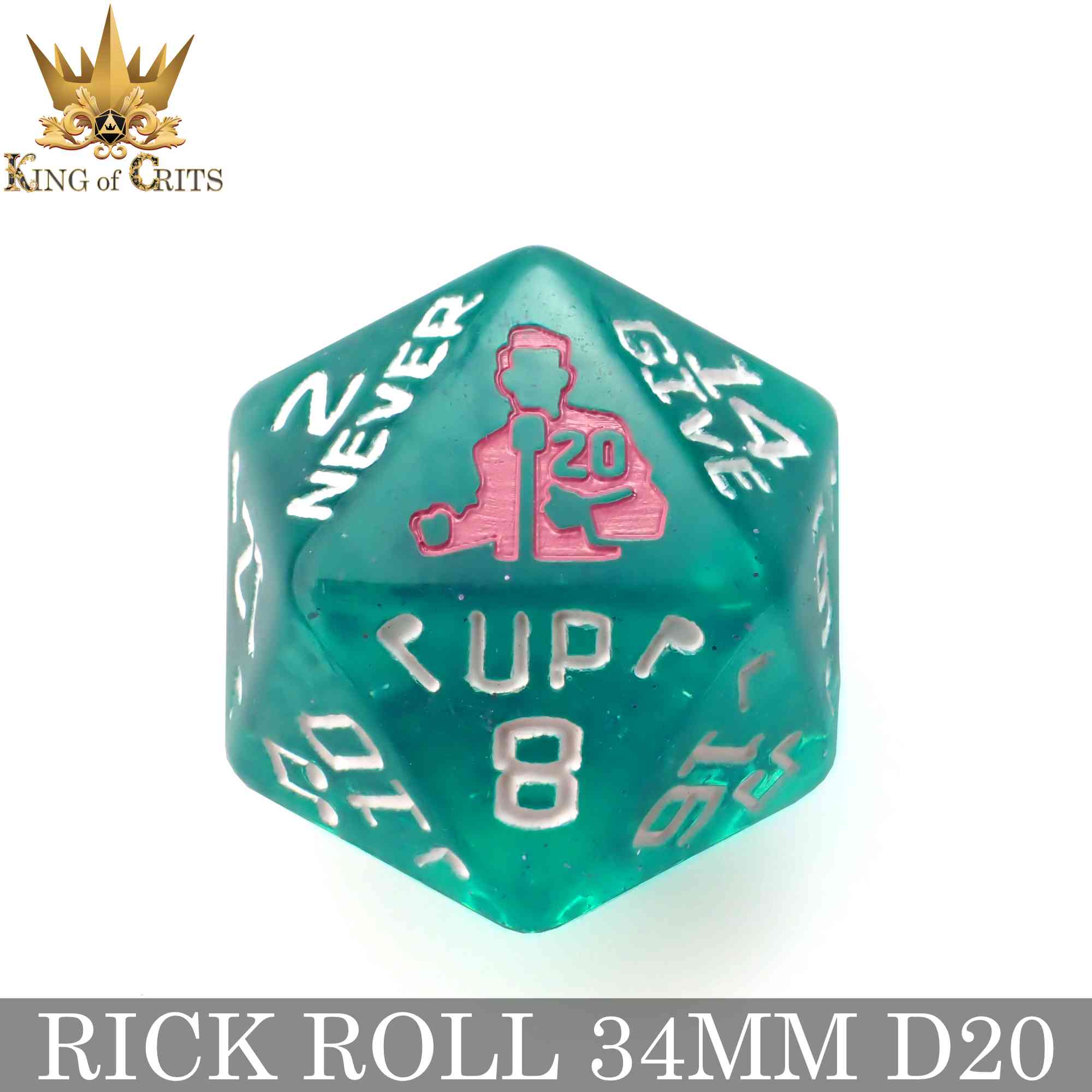 Rick Rolled 34mm D20 - Bards & Cards