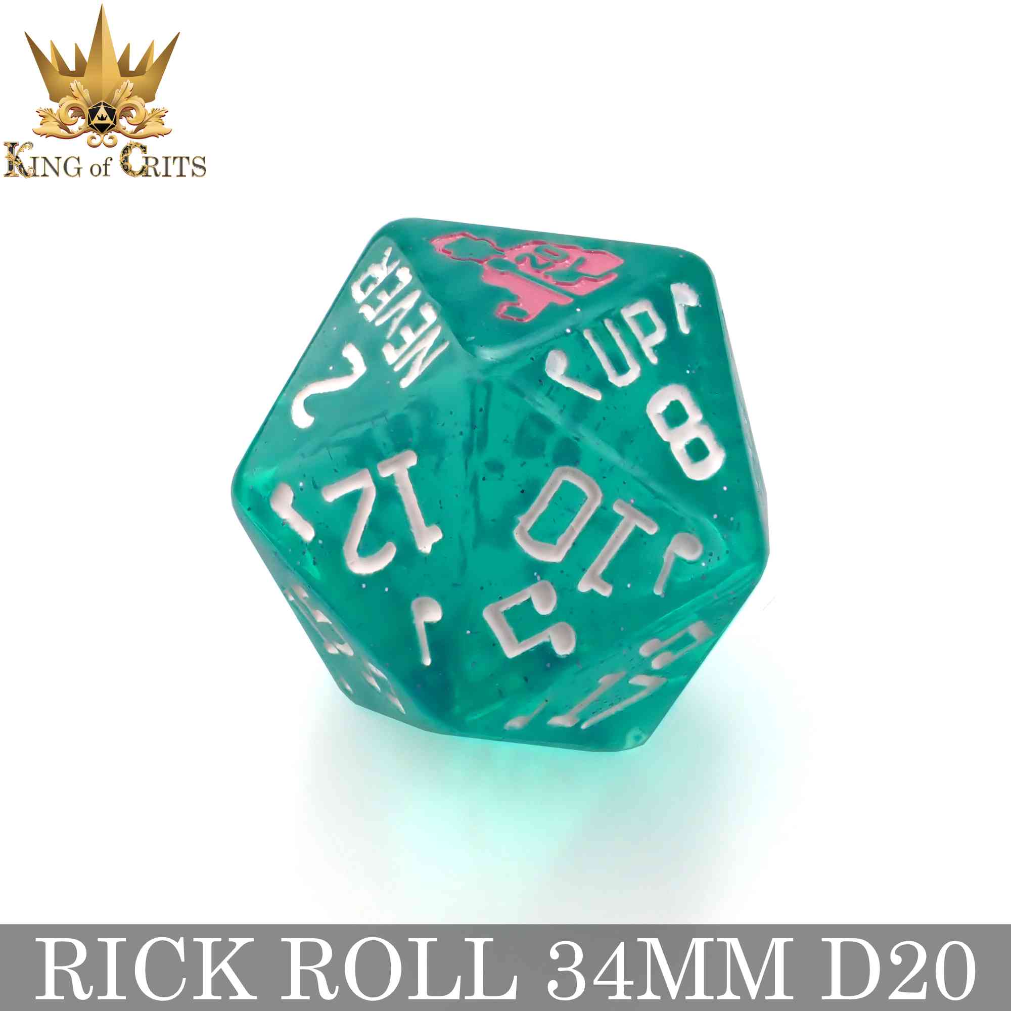 Rick Rolled 34mm D20 - Bards & Cards