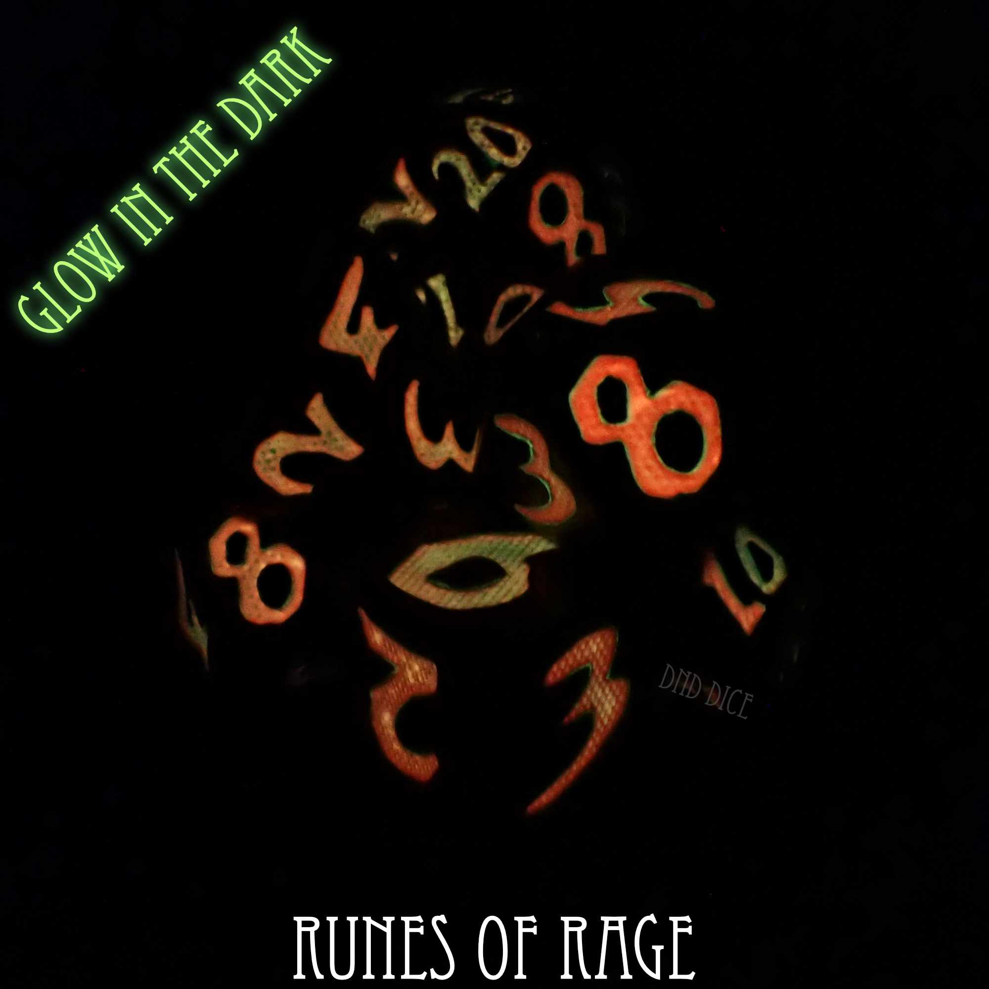 Runes of Rage Glow in the Dark Metal Dice Set - Bards & Cards