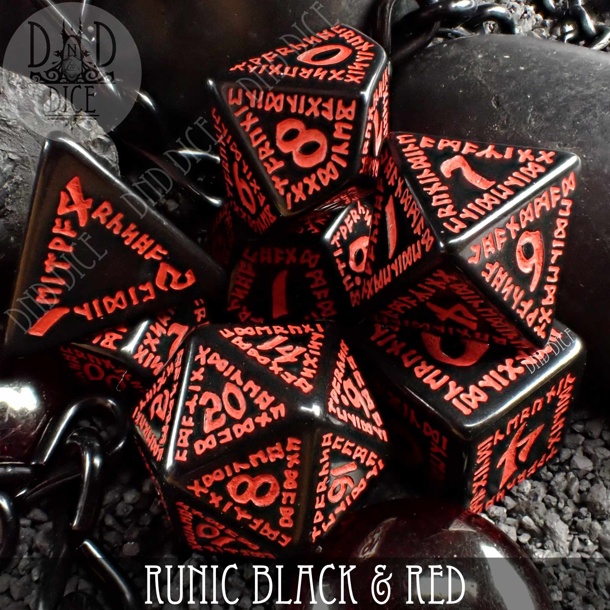 Runic Black & Red Dice Set - Bards & Cards