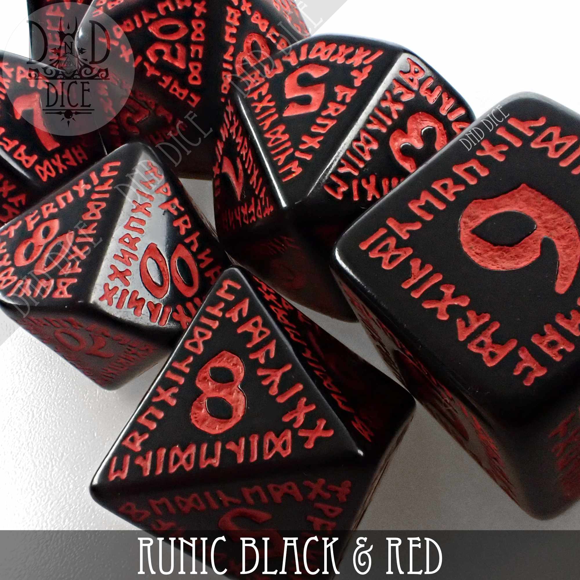 Runic Black & Red Dice Set - Bards & Cards