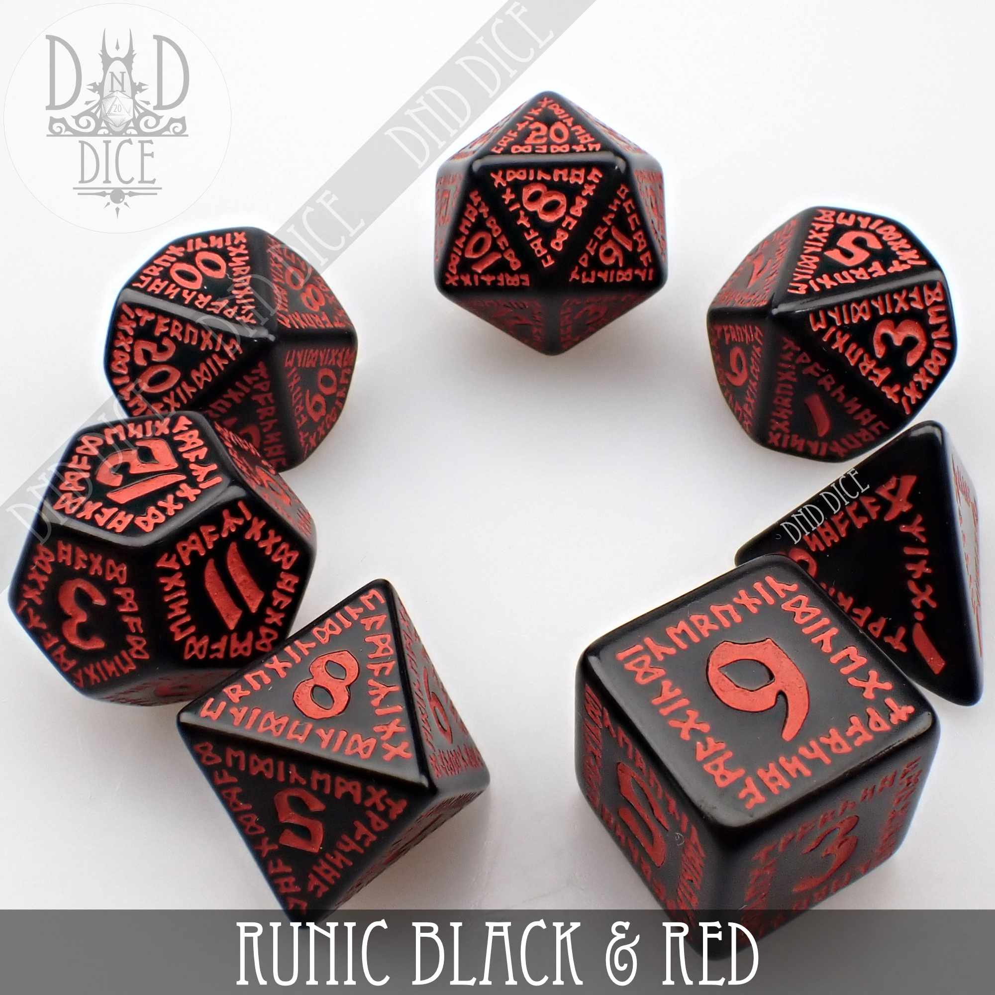 Runic Black & Red Dice Set - Bards & Cards