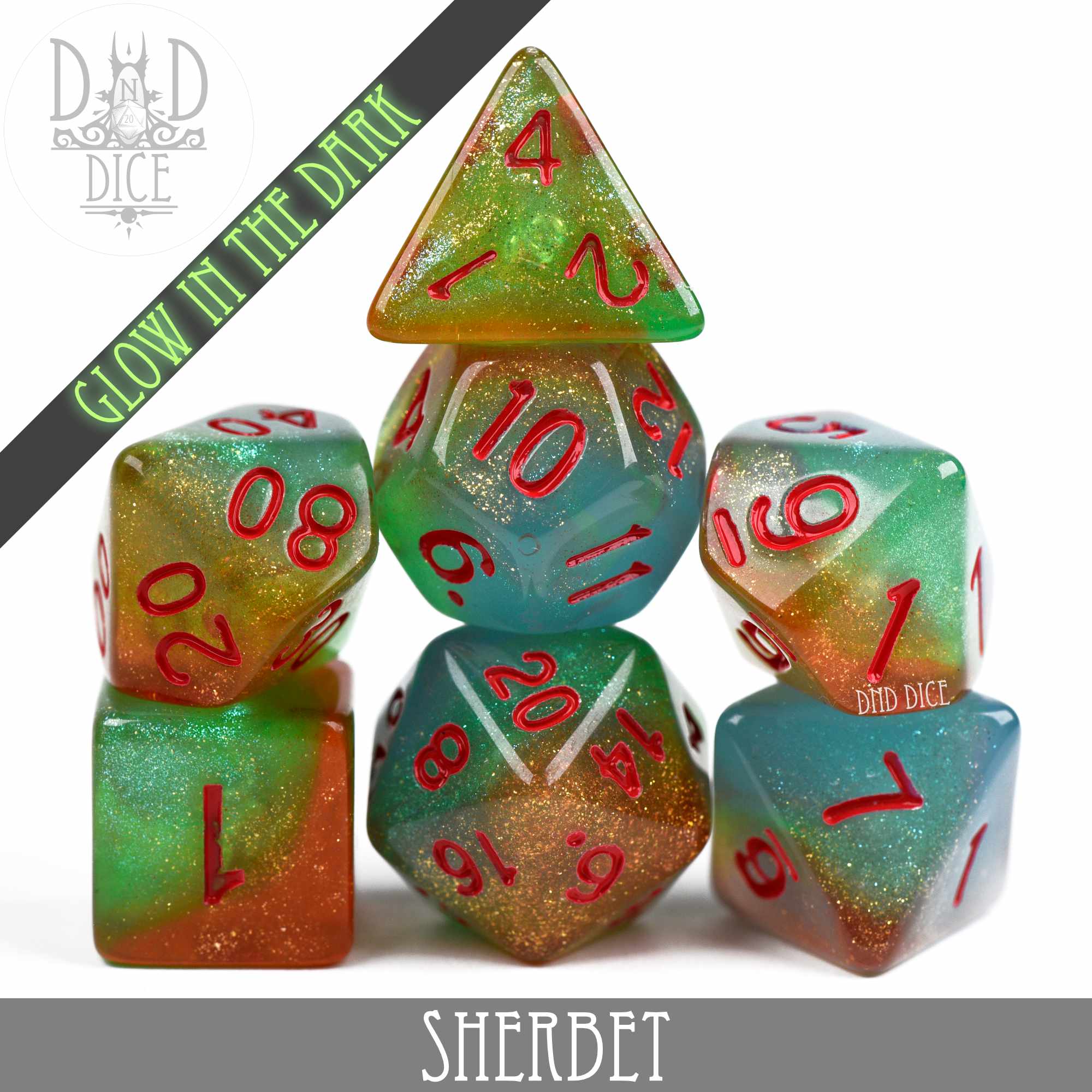 Sherbet Glow in the Dark Dice Set - Bards & Cards