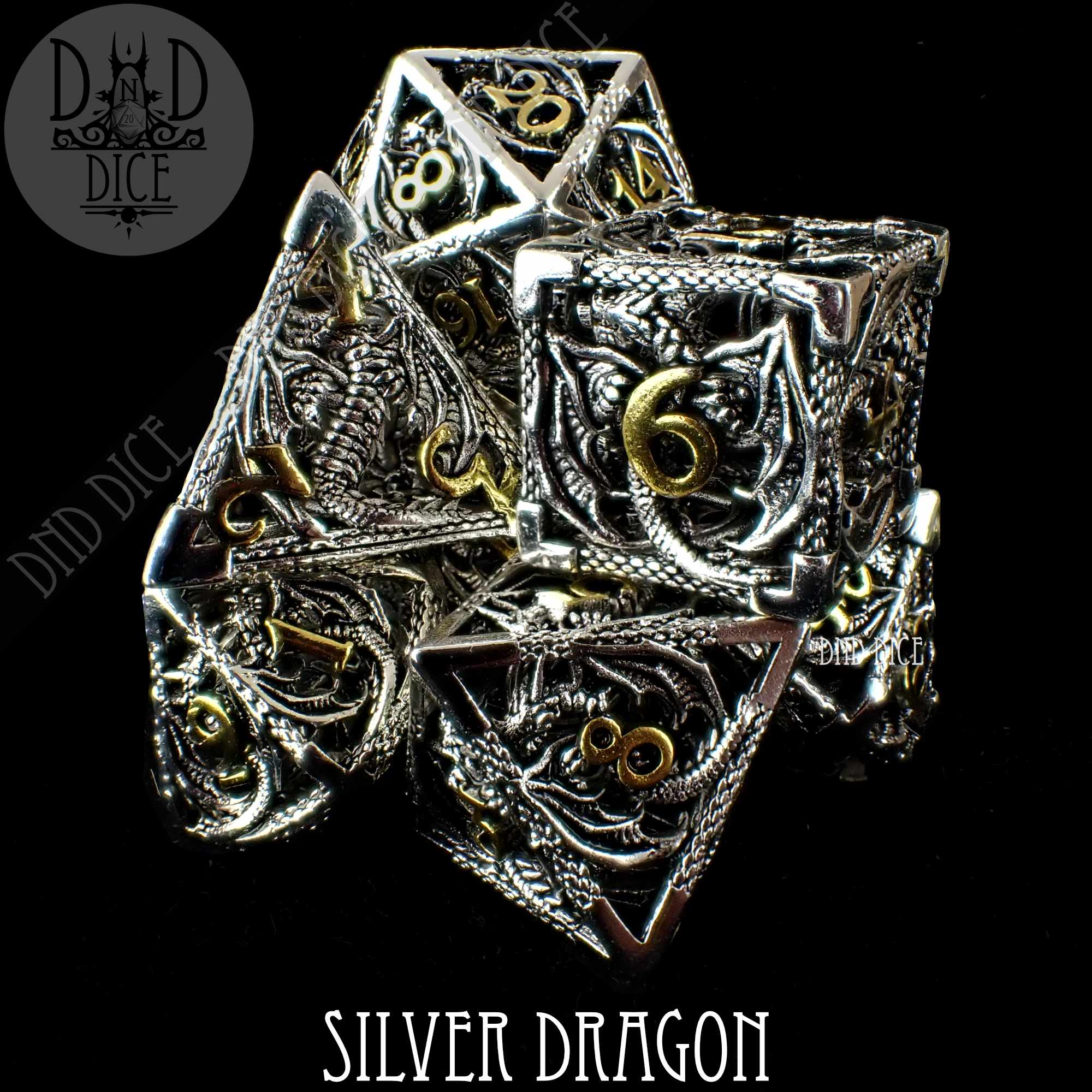 Silver Dragon Metal Dice Set (Gift Box) - Bards & Cards