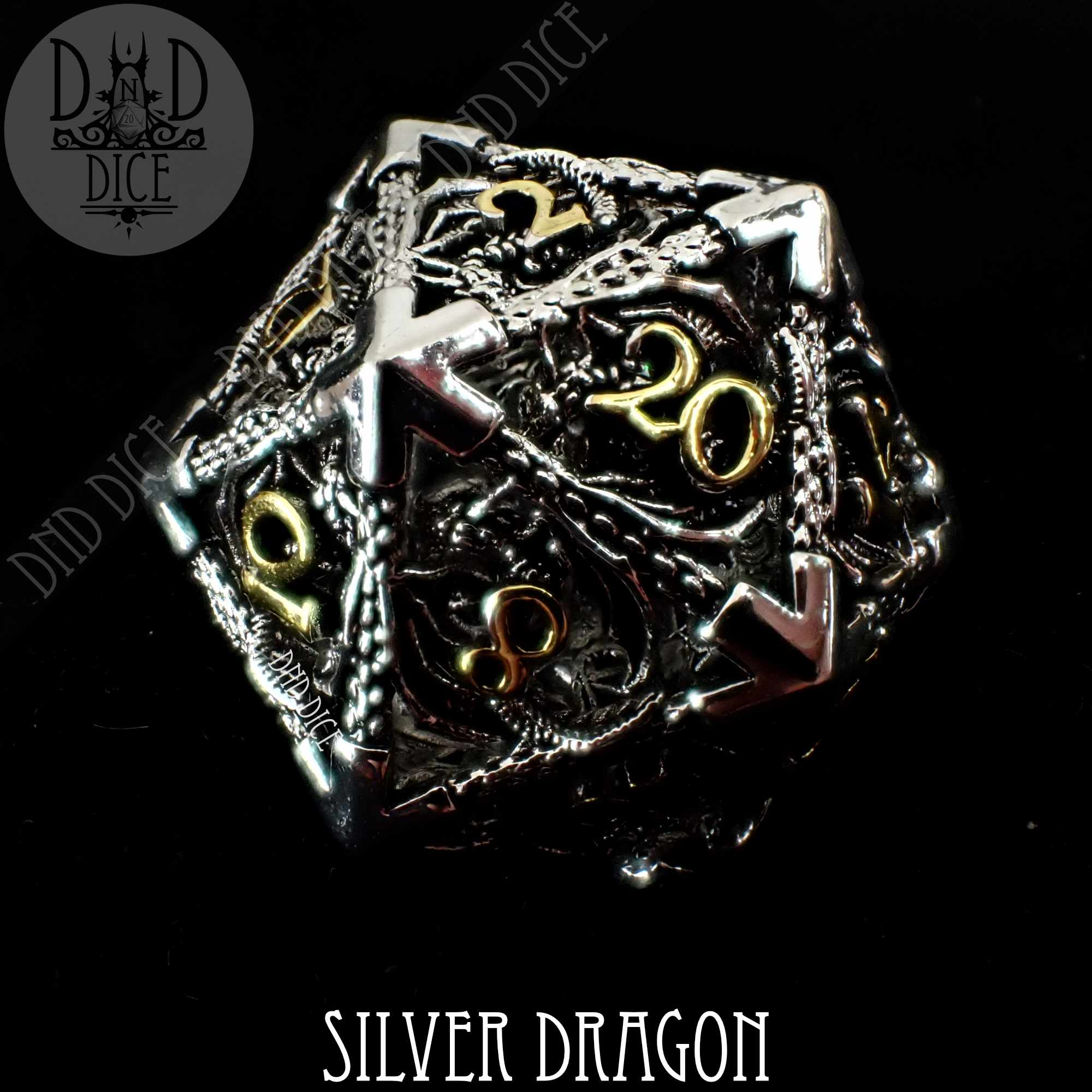 Silver Dragon Metal Dice Set (Gift Box) - Bards & Cards