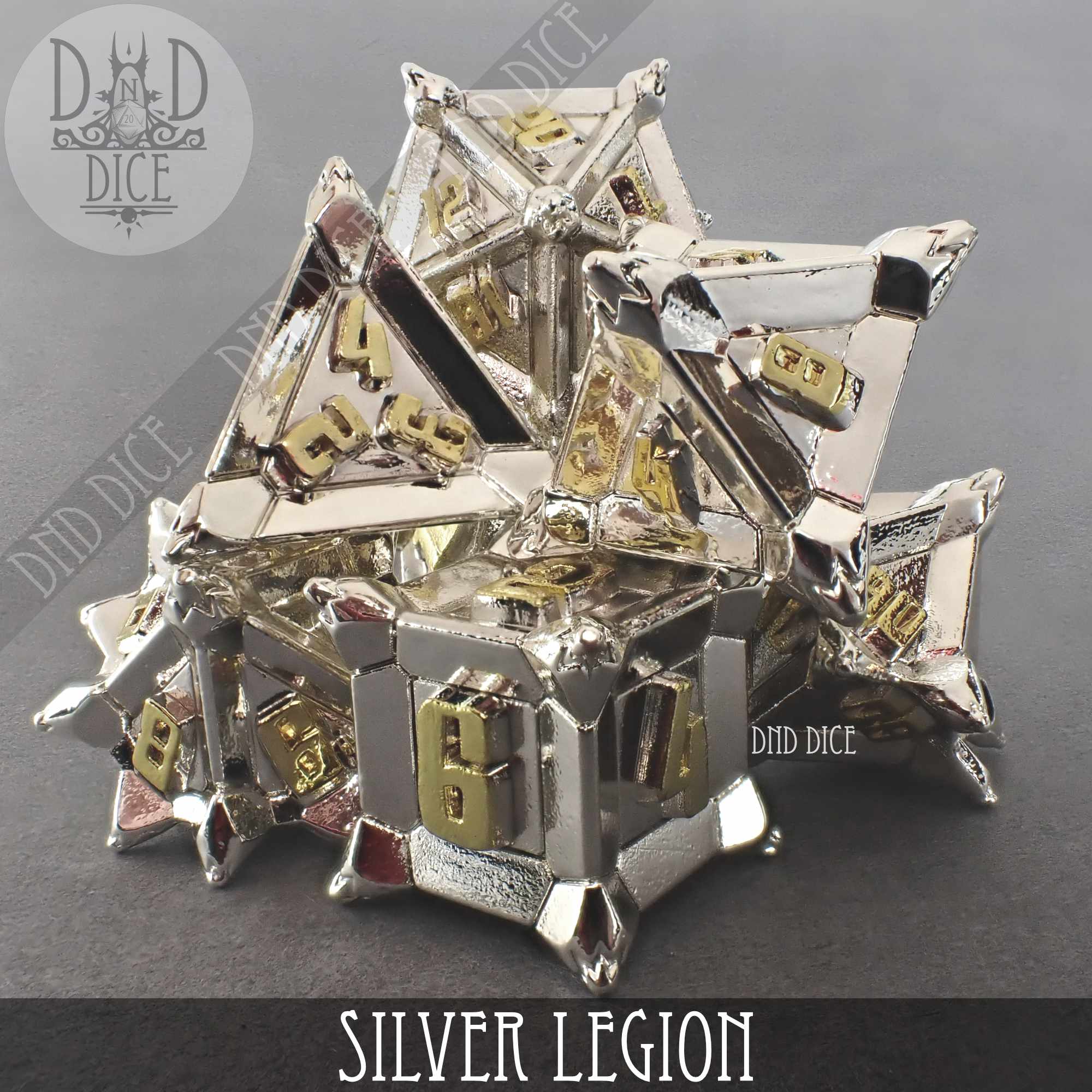 Silver Legion Metal Dice Set - Bards & Cards