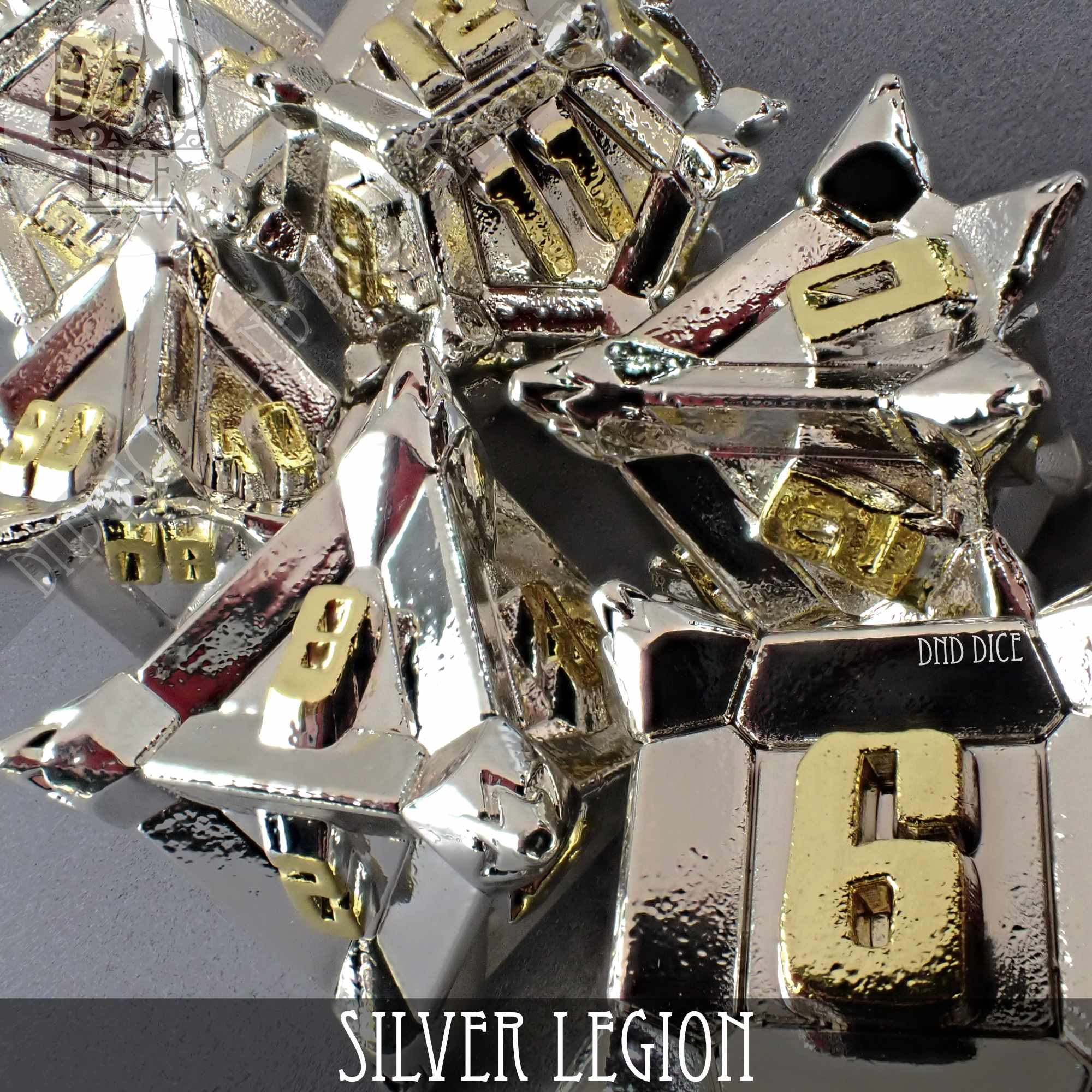 Silver Legion Metal Dice Set - Bards & Cards