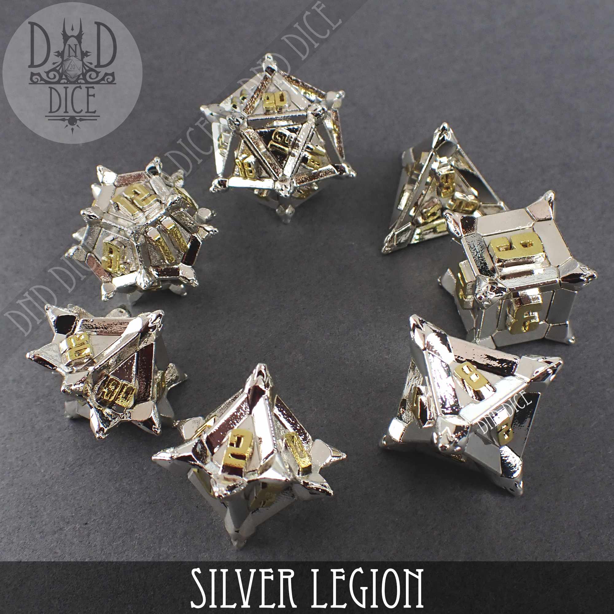 Silver Legion Metal Dice Set - Bards & Cards