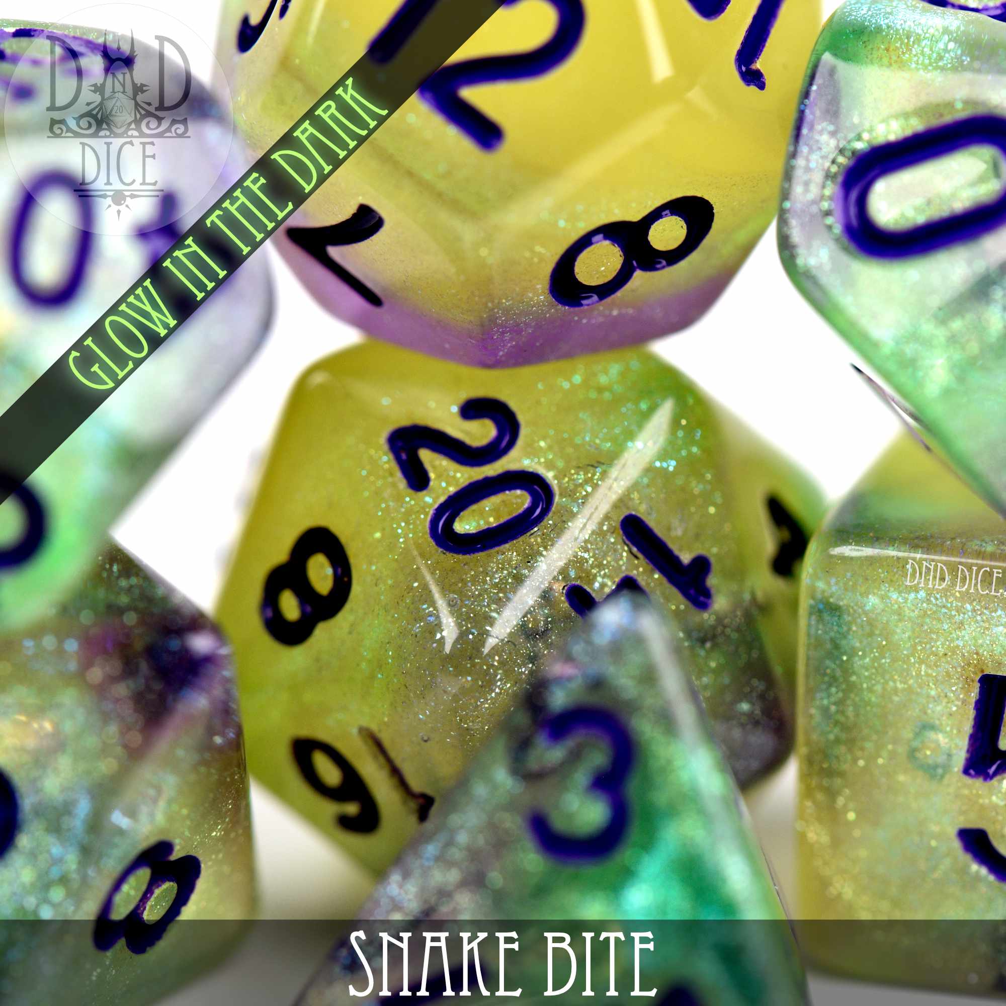 Snake Bite Glow in the Dark Dice Set - Bards & Cards