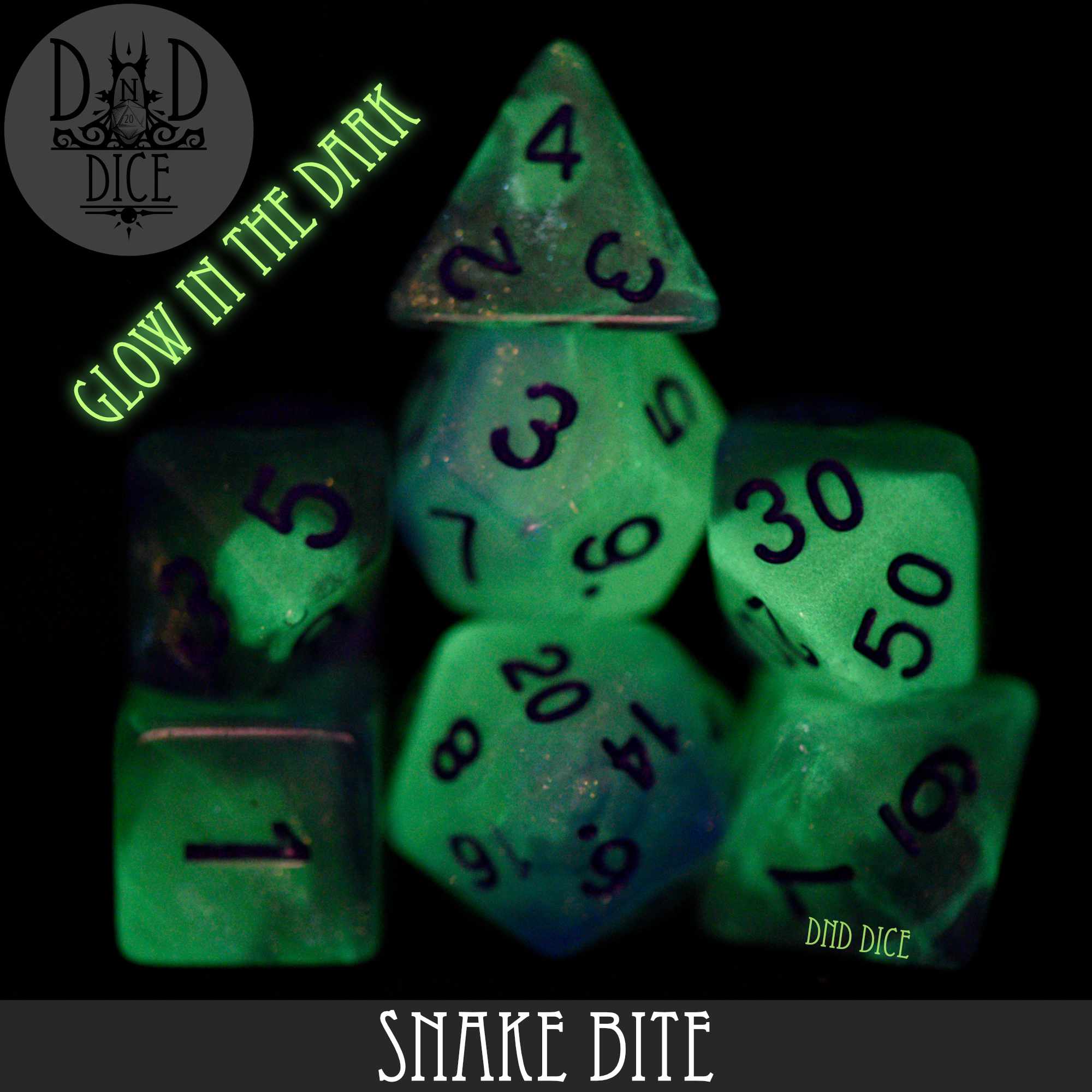 Snake Bite Glow in the Dark Dice Set - Bards & Cards