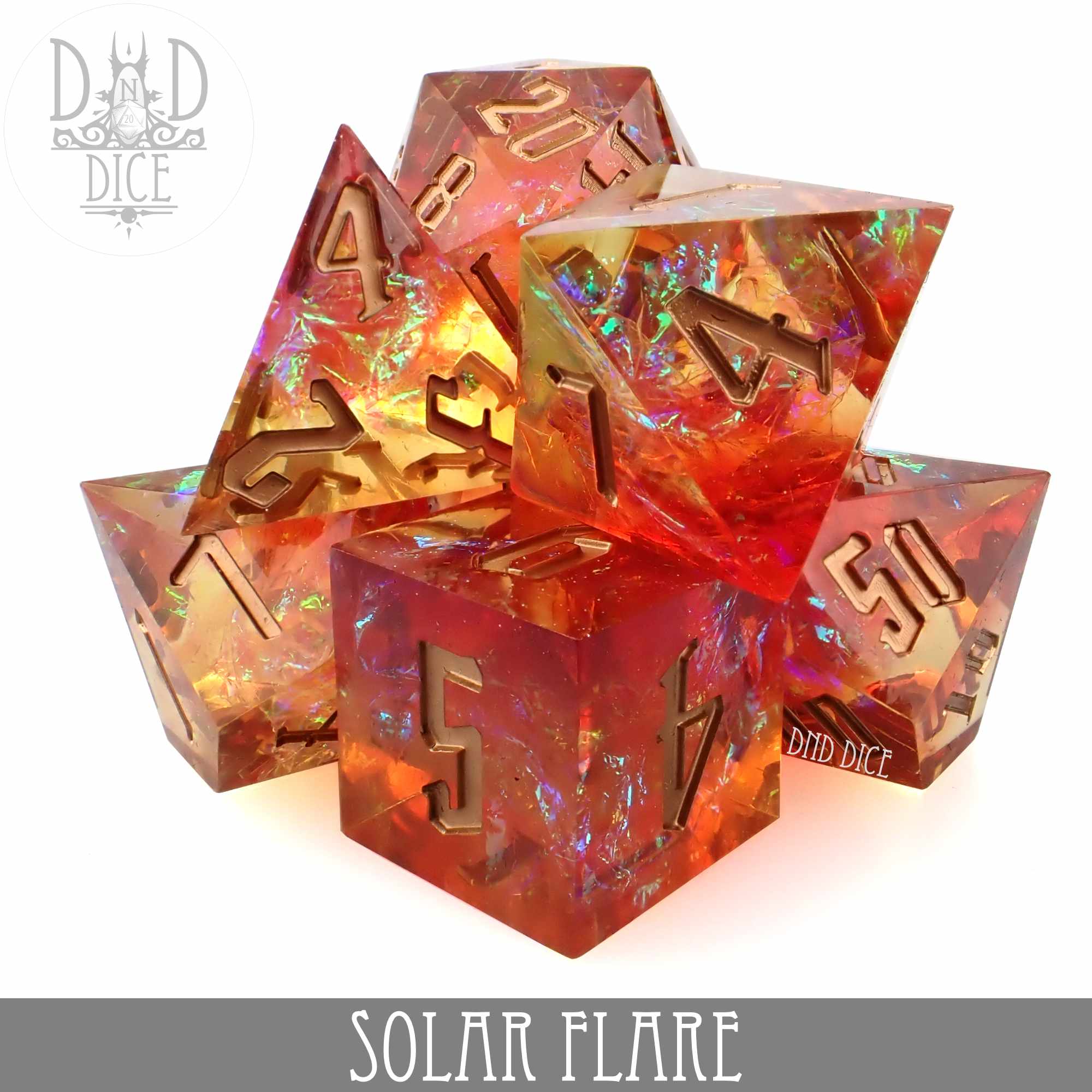 Solar Flare Handmade Dice Set - Bards & Cards