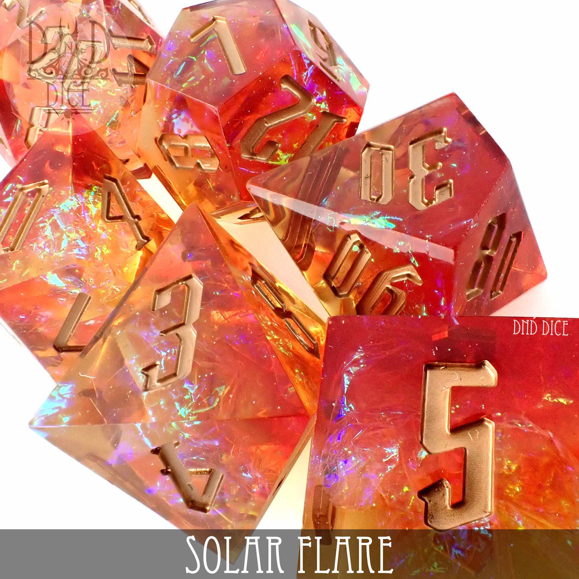 Solar Flare Handmade Dice Set - Bards & Cards