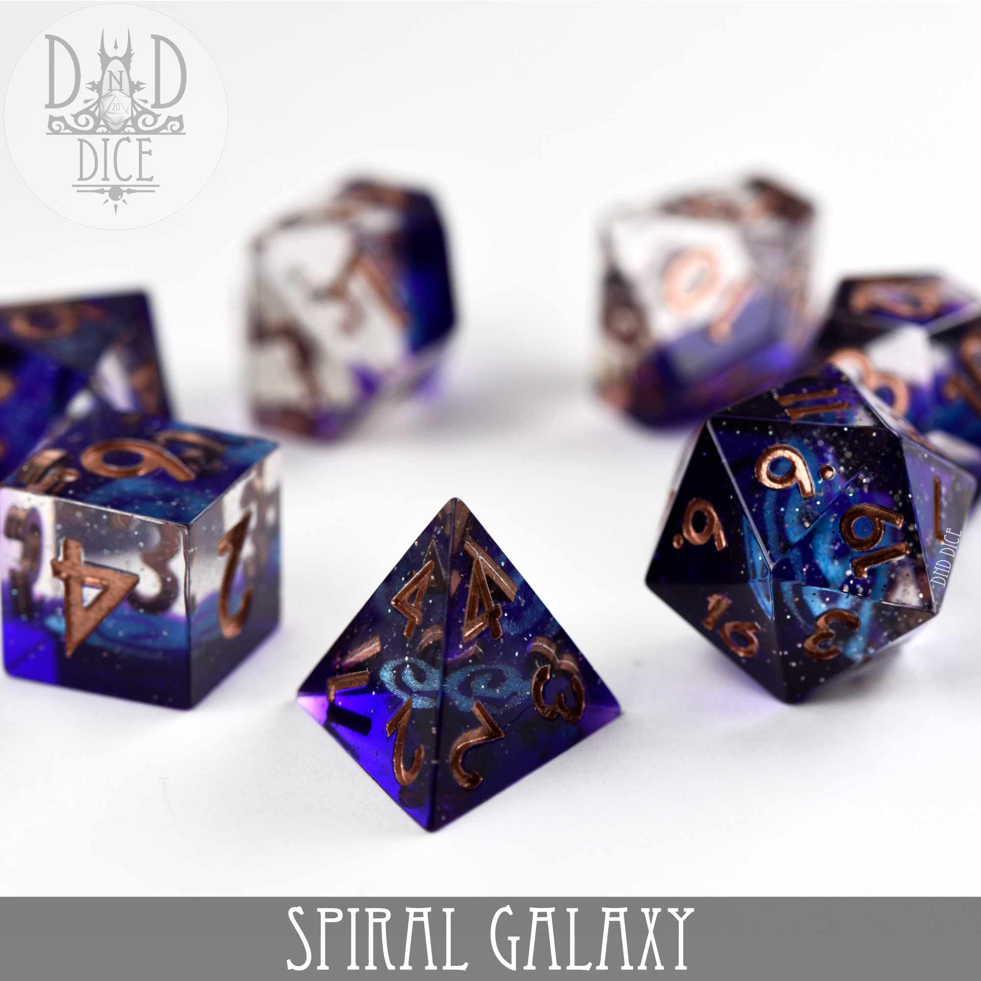 Spiral Galaxy Handmade Dice Set - Bards & Cards