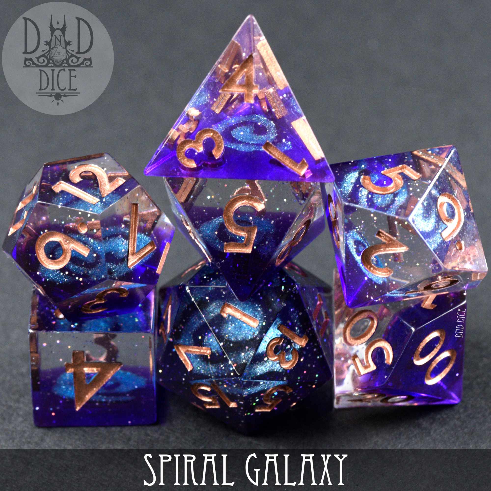 Spiral Galaxy Handmade Dice Set - Bards & Cards