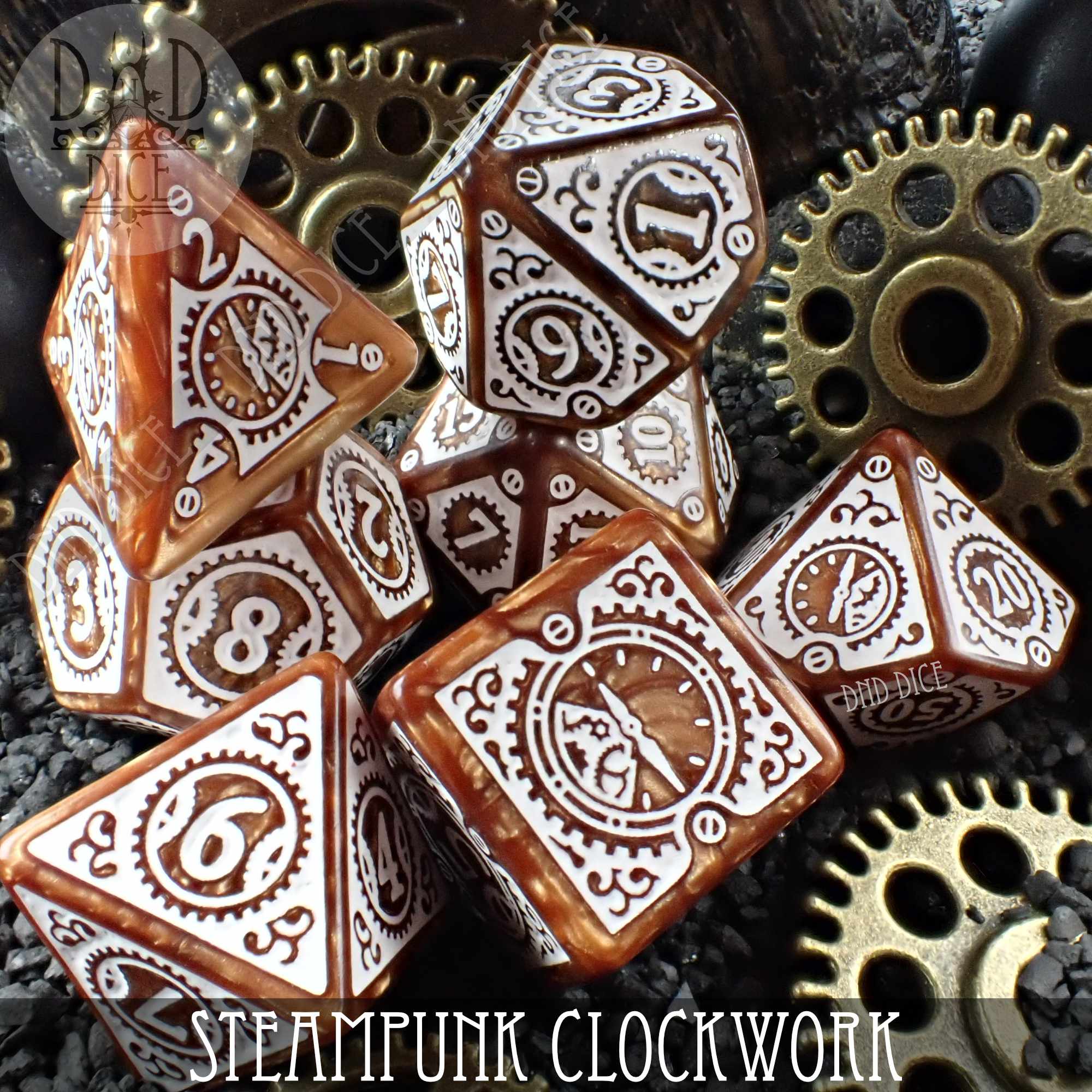 Steampunk Clockwork Caramel Dice Set - Bards & Cards