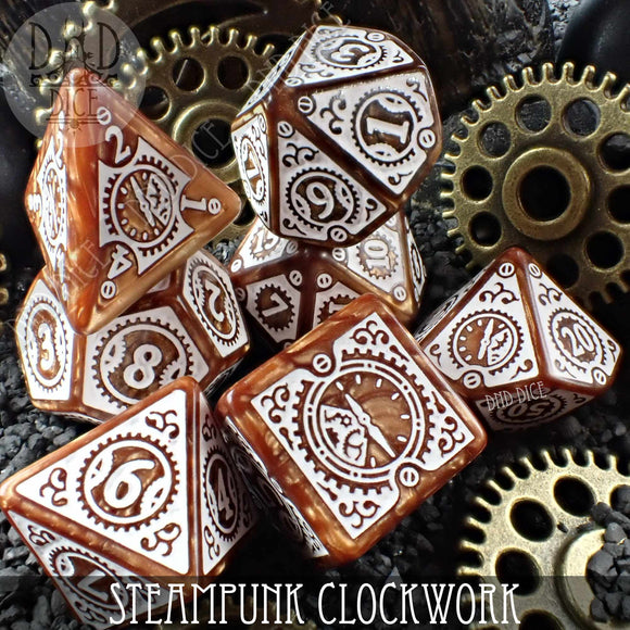 Steampunk Clockwork Caramel Dice Set - Bards & Cards