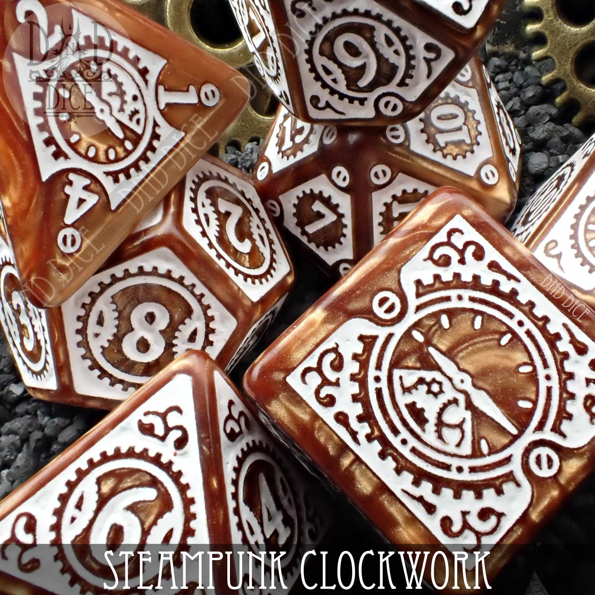 Steampunk Clockwork Caramel Dice Set - Bards & Cards