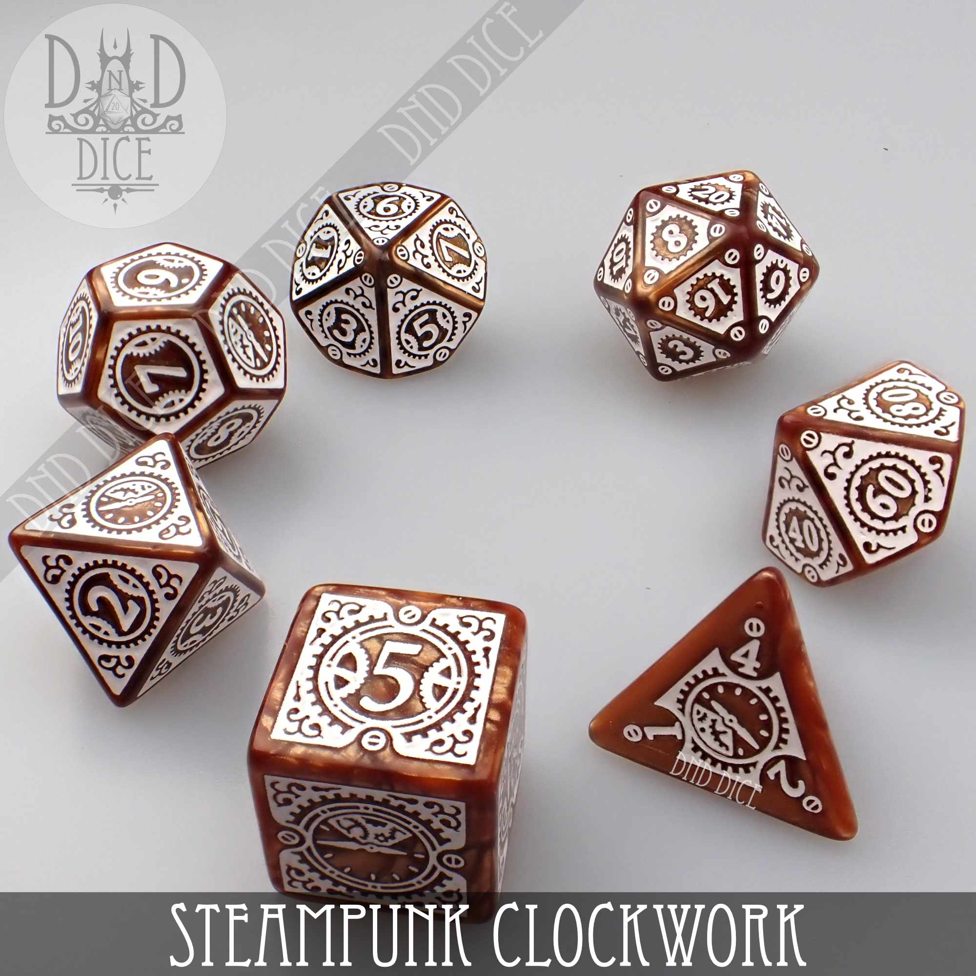 Steampunk Clockwork Caramel Dice Set - Bards & Cards