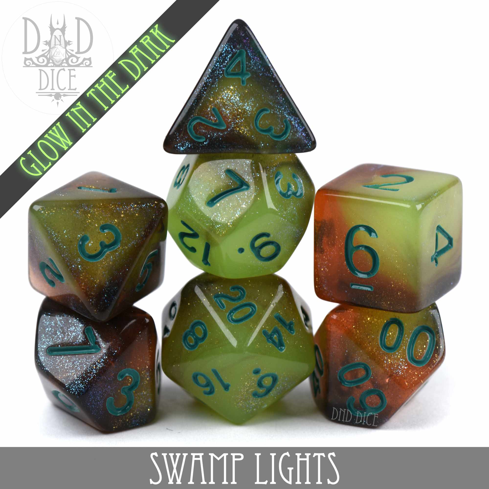 Swamp Lights Glow in the Dark Dice Set - Bards & Cards