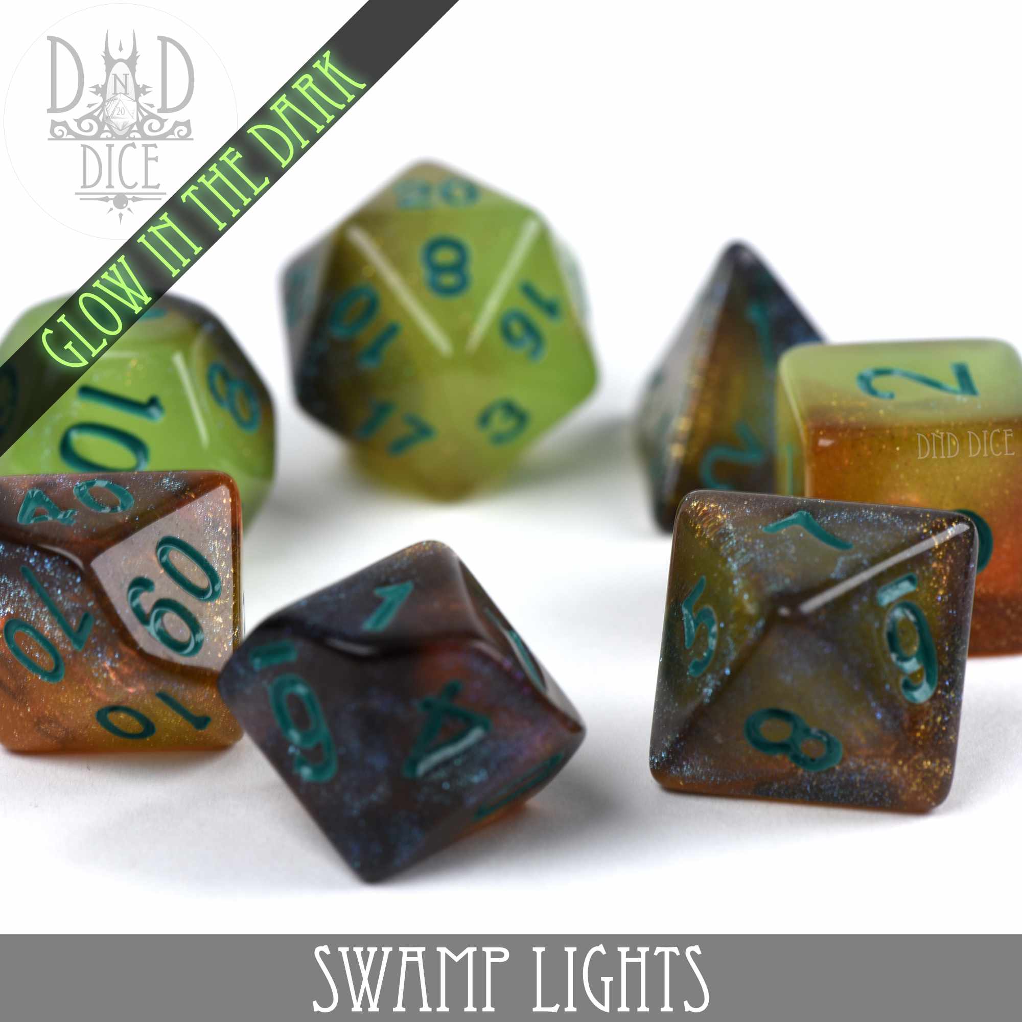 Swamp Lights Glow in the Dark Dice Set - Bards & Cards