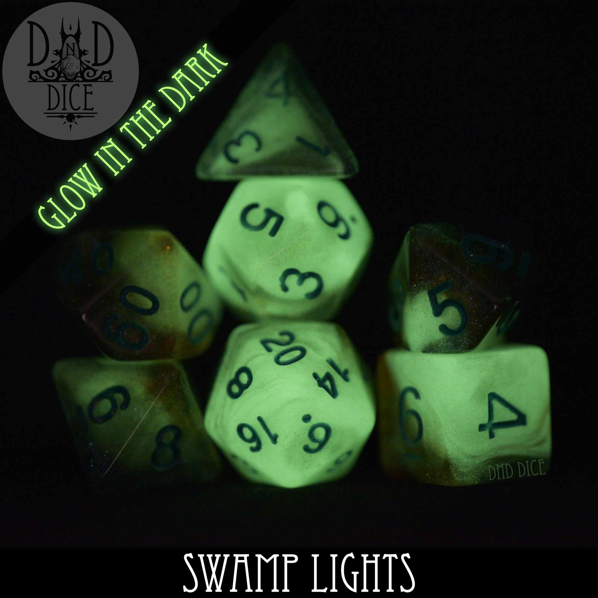 Swamp Lights Glow in the Dark Dice Set - Bards & Cards