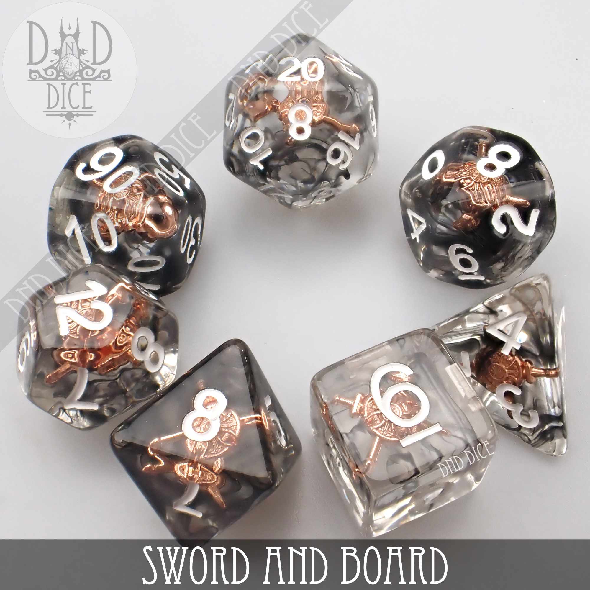 Sword and Board Dice Set - Bards & Cards