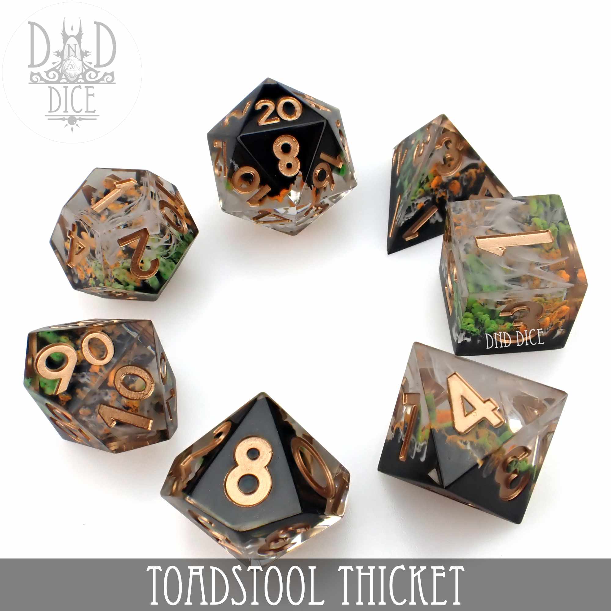 Toadstool Thicket Handmade Dice Set - Bards & Cards