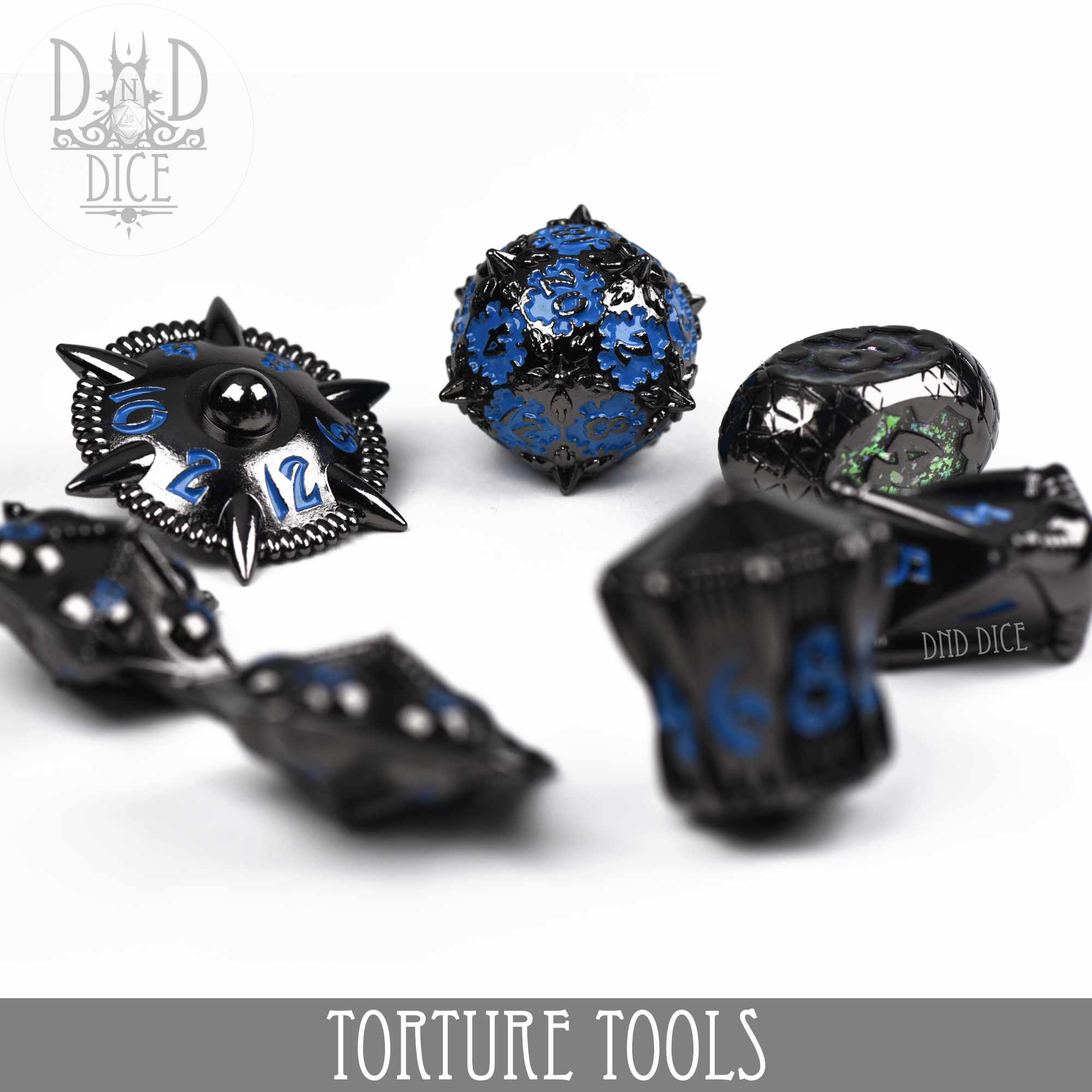 Torture Tools Blue - Metal Dice Set - Bards & Cards