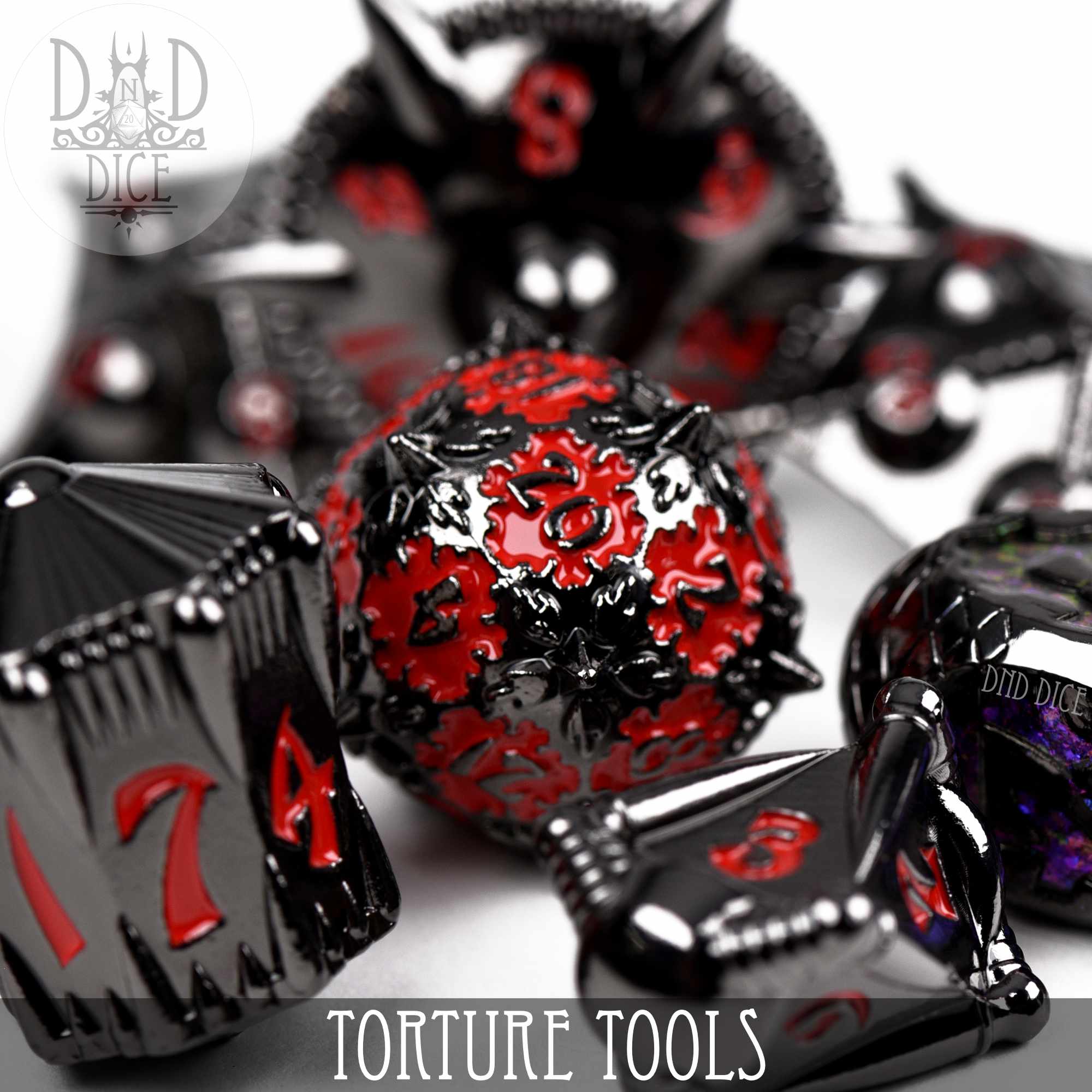 Torture Tools Red - Metal Dice Set - Bards & Cards