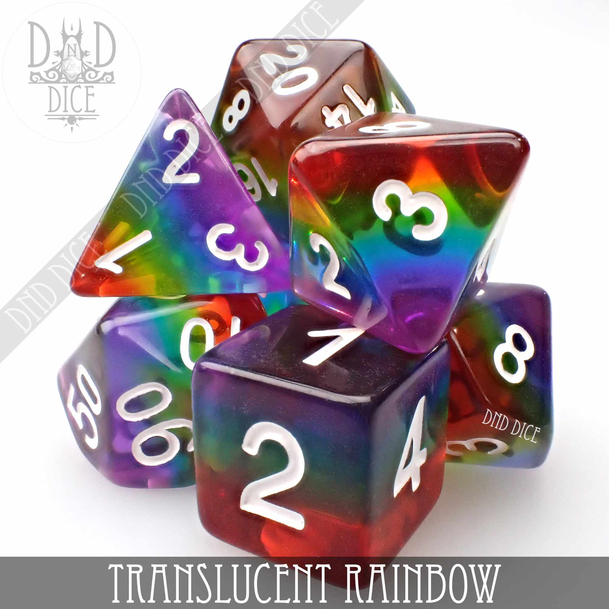 Translucent Rainbow Dice Set - Bards & Cards