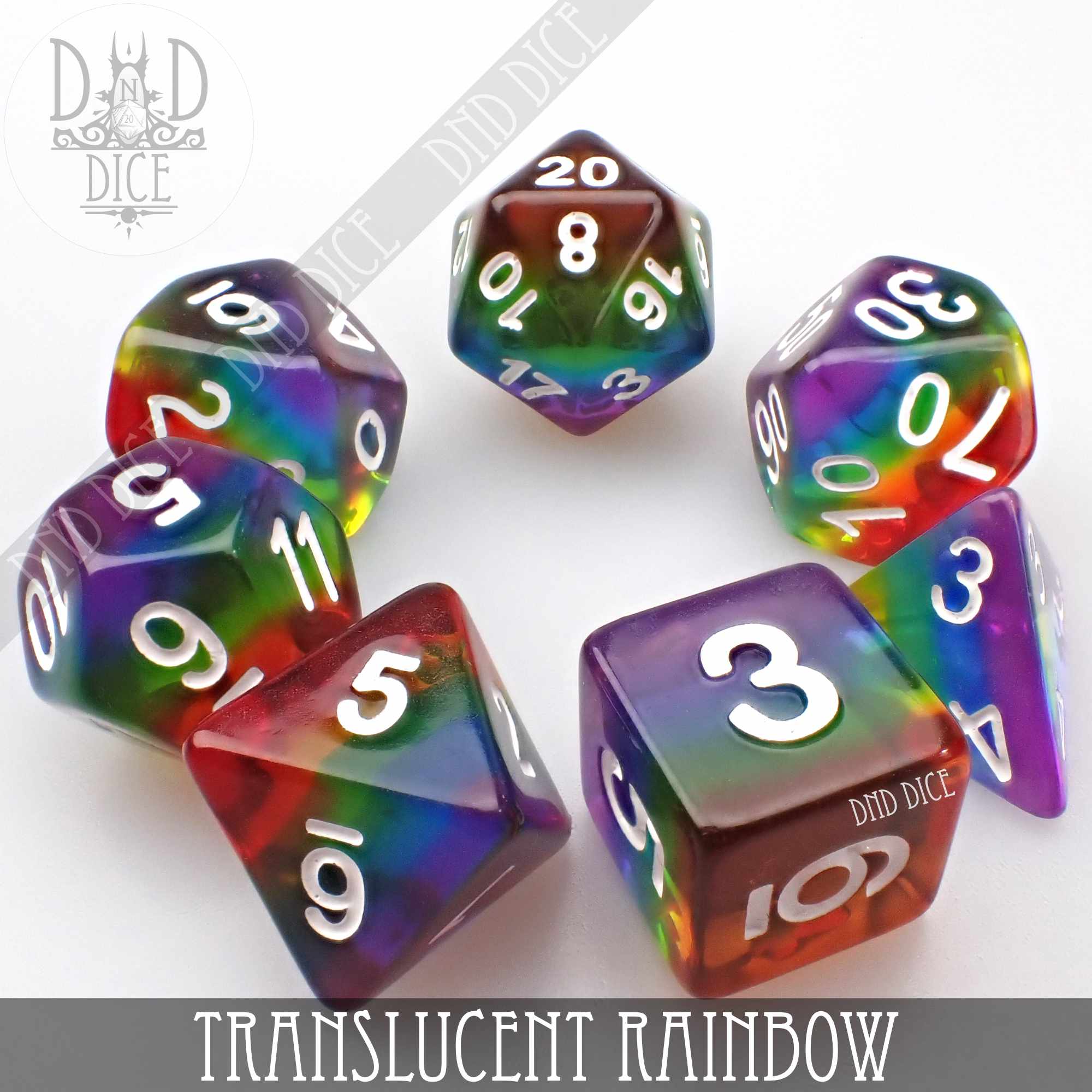 Translucent Rainbow Dice Set - Bards & Cards