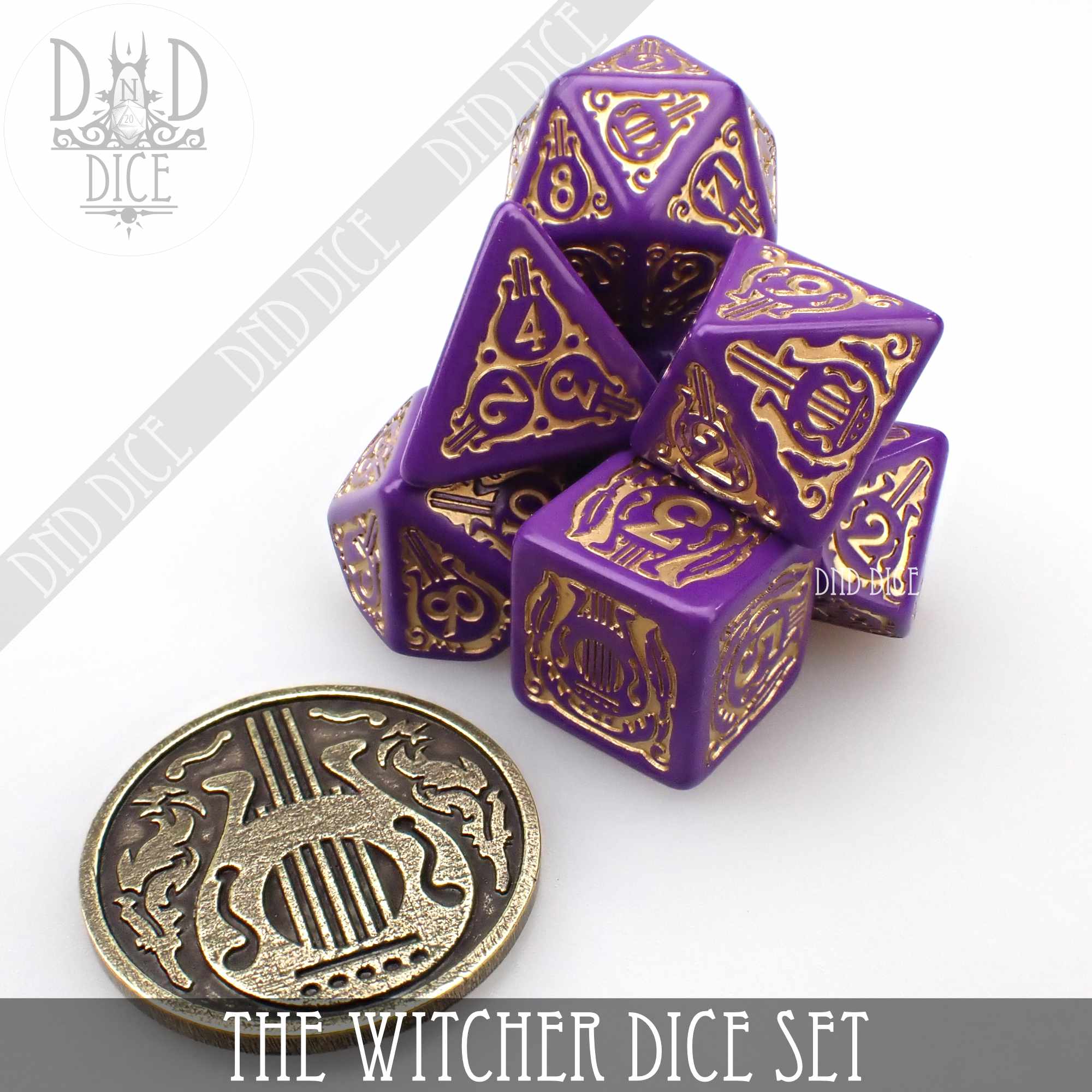 The Witcher Dice Set and Coin - Dandelion / Jaskier - Bards & Cards