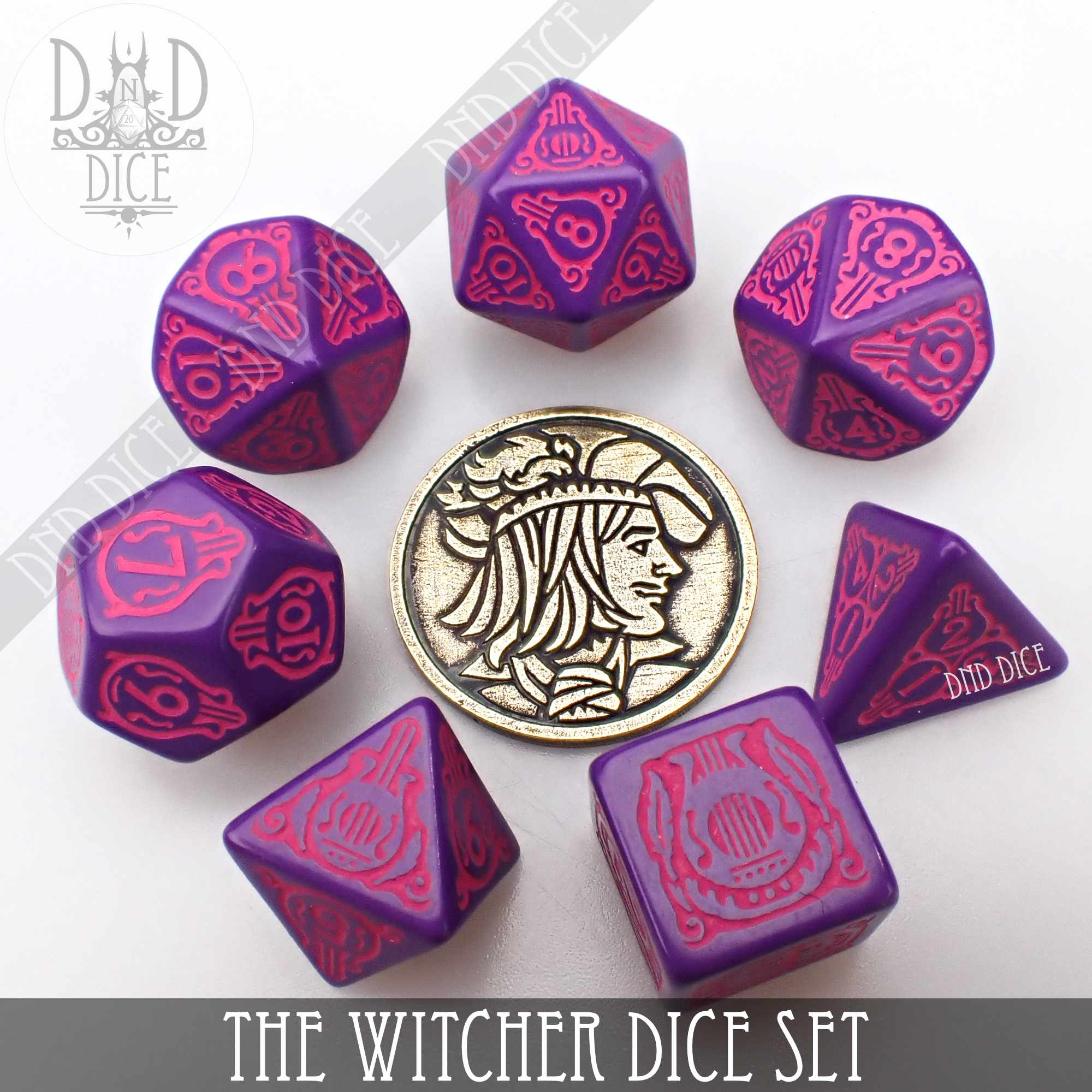 The Witcher Dice Set and Coin - Dandelion / Jaskier - Bards & Cards