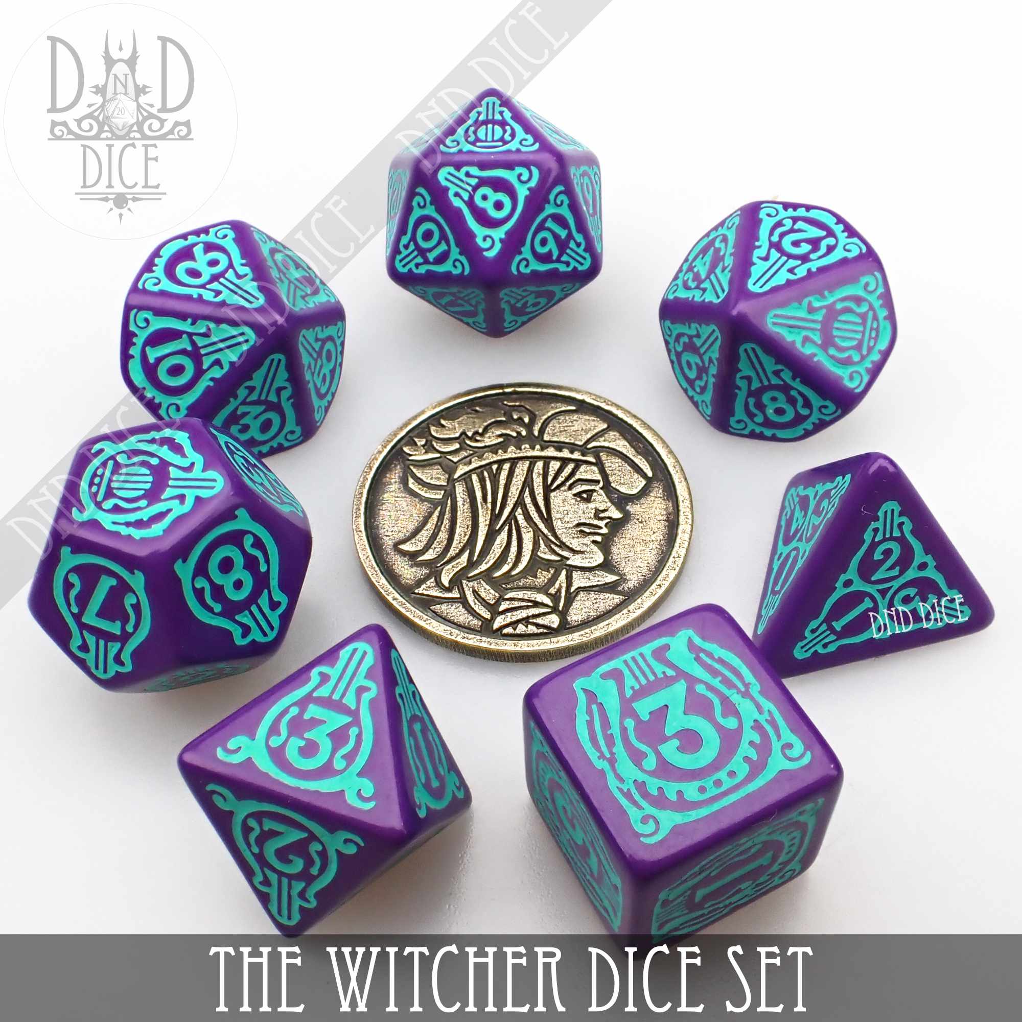 The Witcher Dice Set and Coin - Dandelion / Jaskier - Bards & Cards