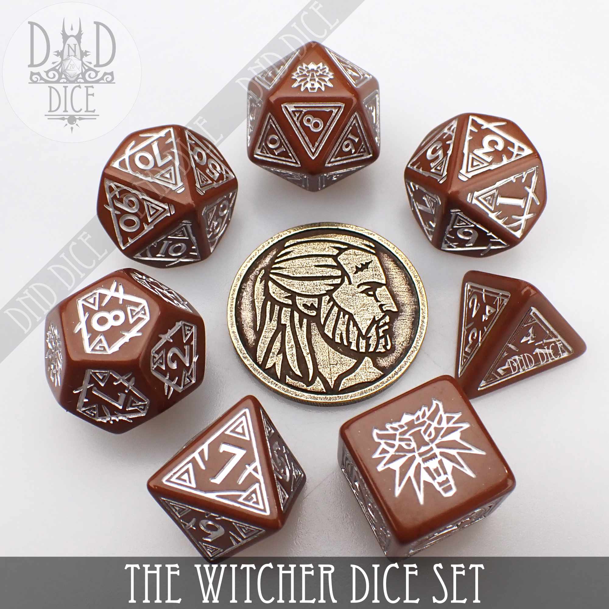 The Witcher Dice Set and Coin - Geralt - Bards & Cards