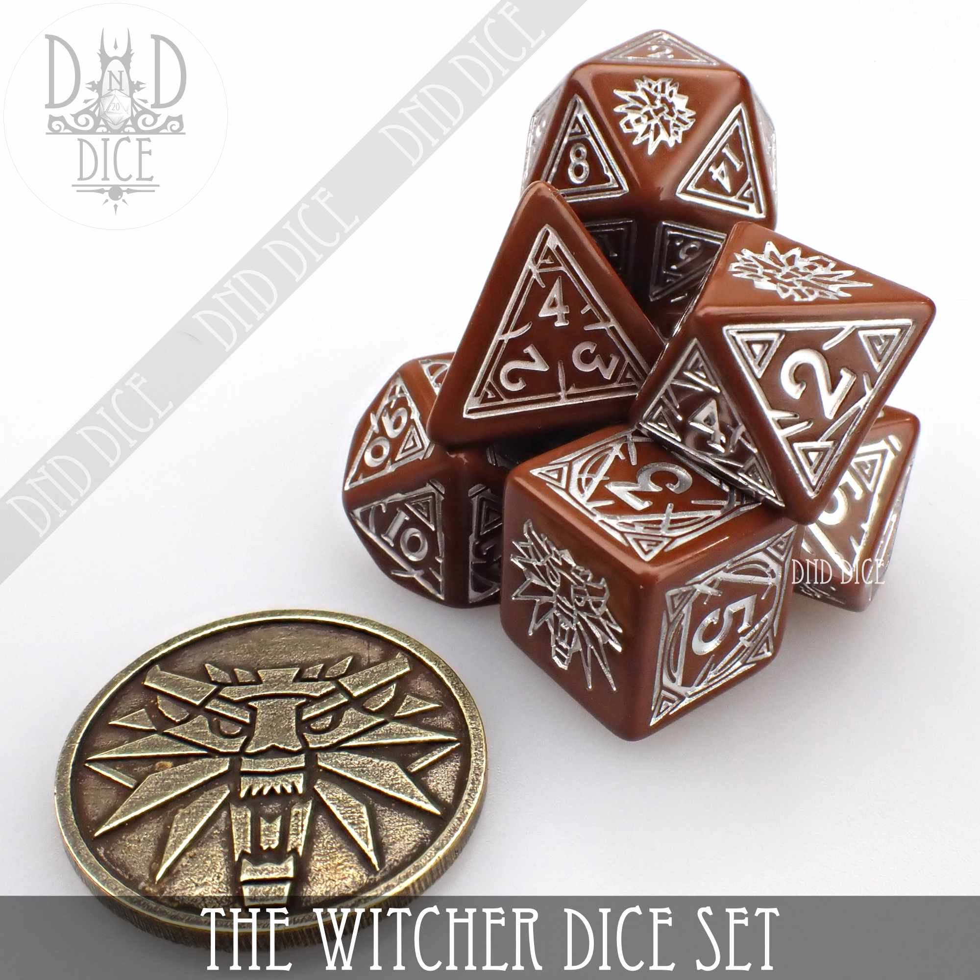 The Witcher Dice Set and Coin - Geralt - Bards & Cards