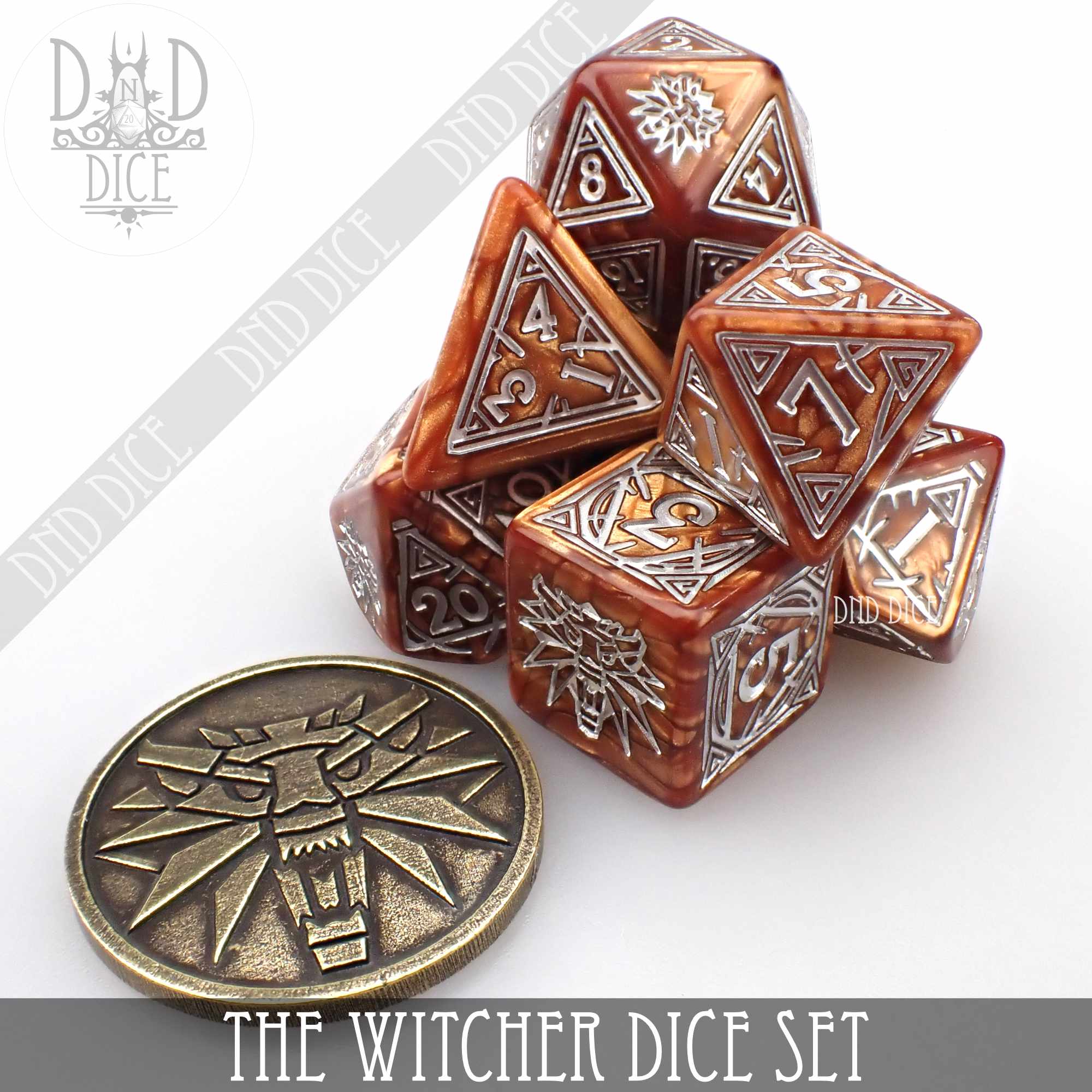 The Witcher Dice Set and Coin - Geralt - Bards & Cards