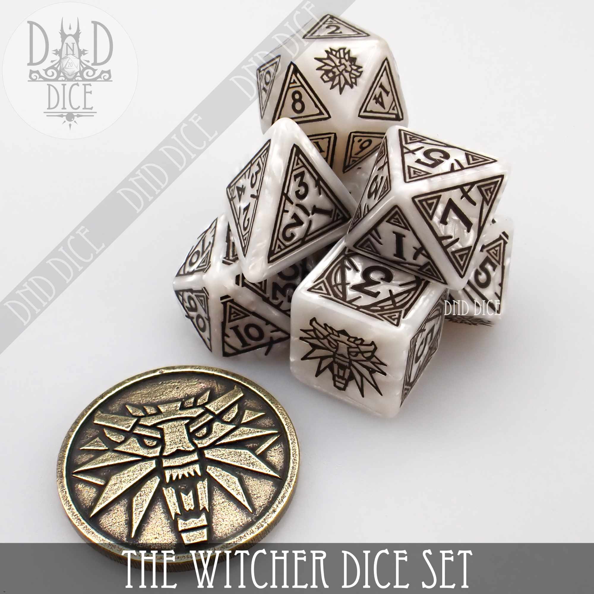 The Witcher Dice Set and Coin - Geralt - Bards & Cards