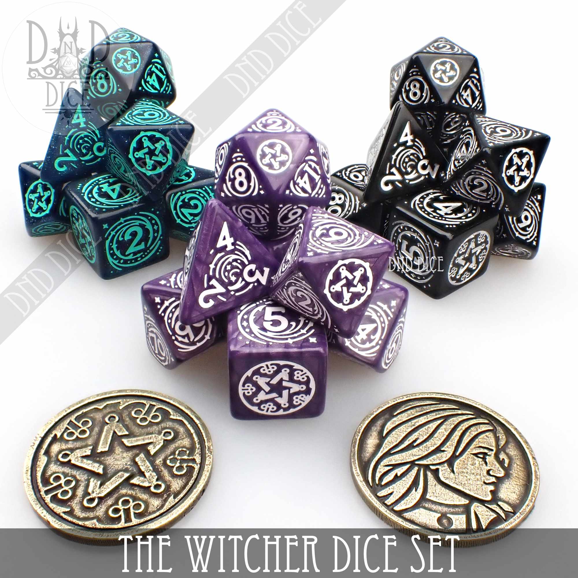 The Witcher Dice Set and Coin - Yennefer - Bards & Cards