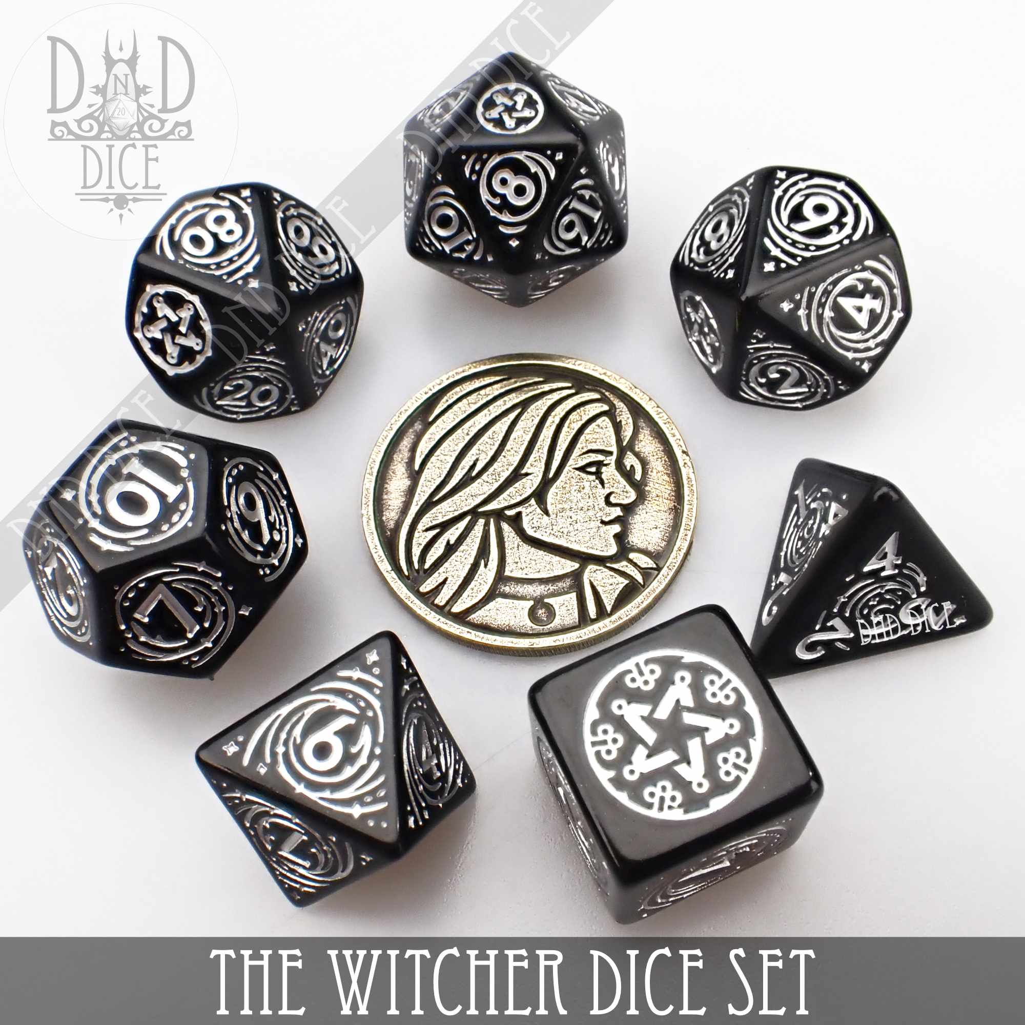 The Witcher Dice Set and Coin - Yennefer - Bards & Cards