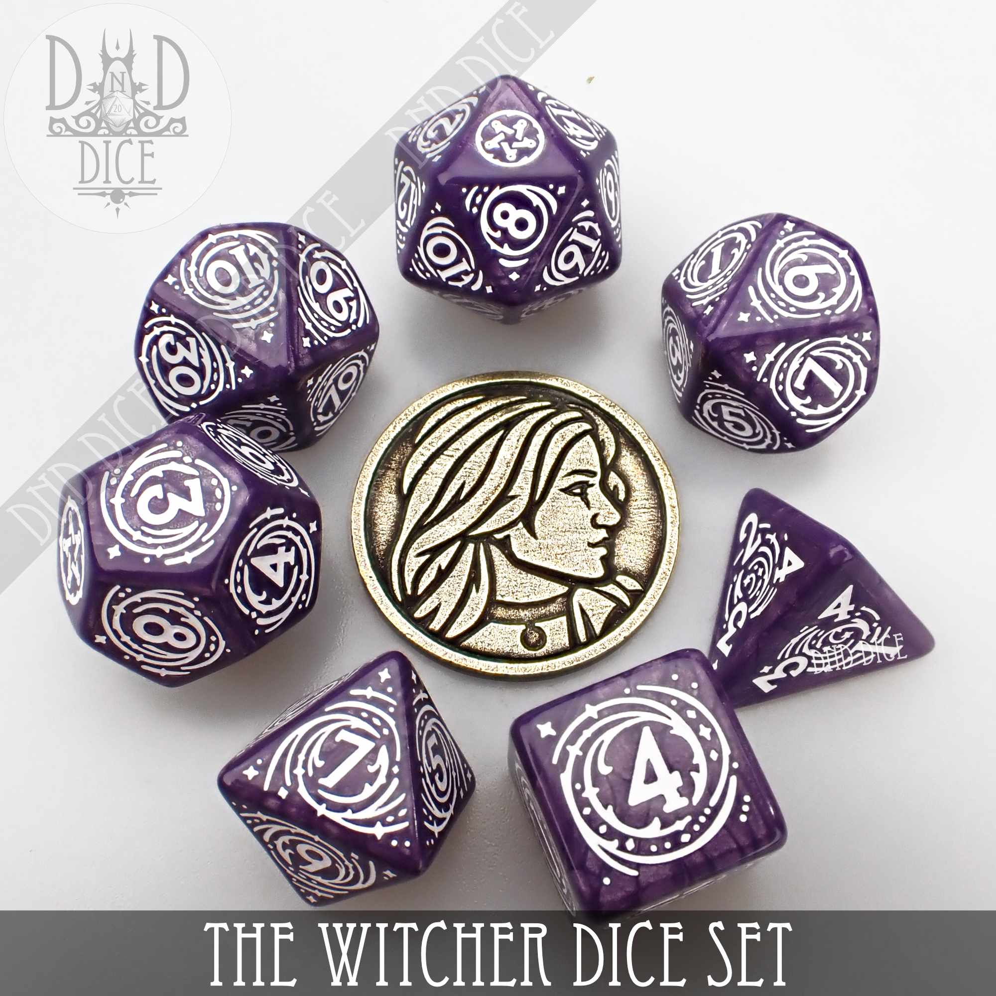 The Witcher Dice Set and Coin - Yennefer - Bards & Cards