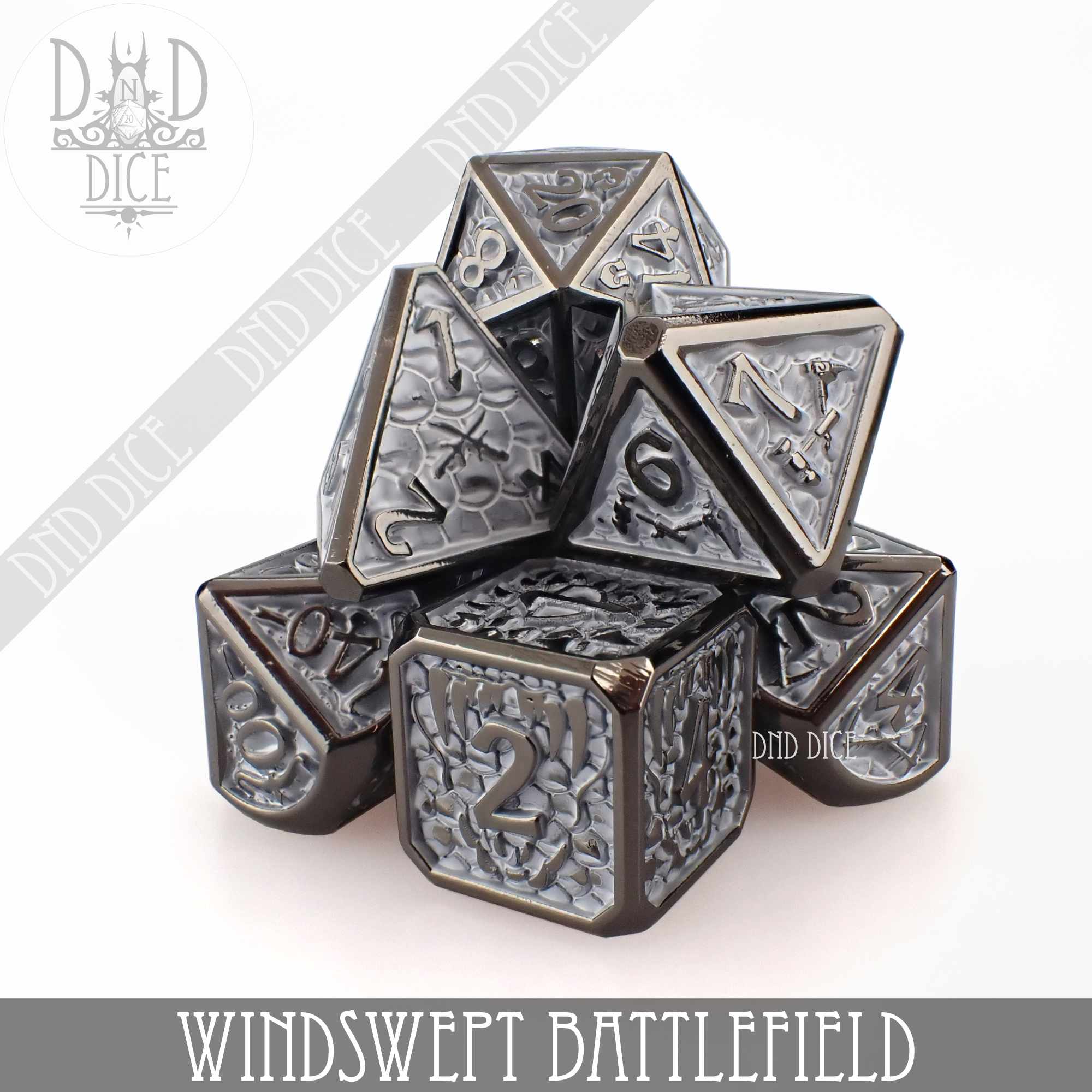 Windswept Battlefield Metal Dice Set - Bards & Cards