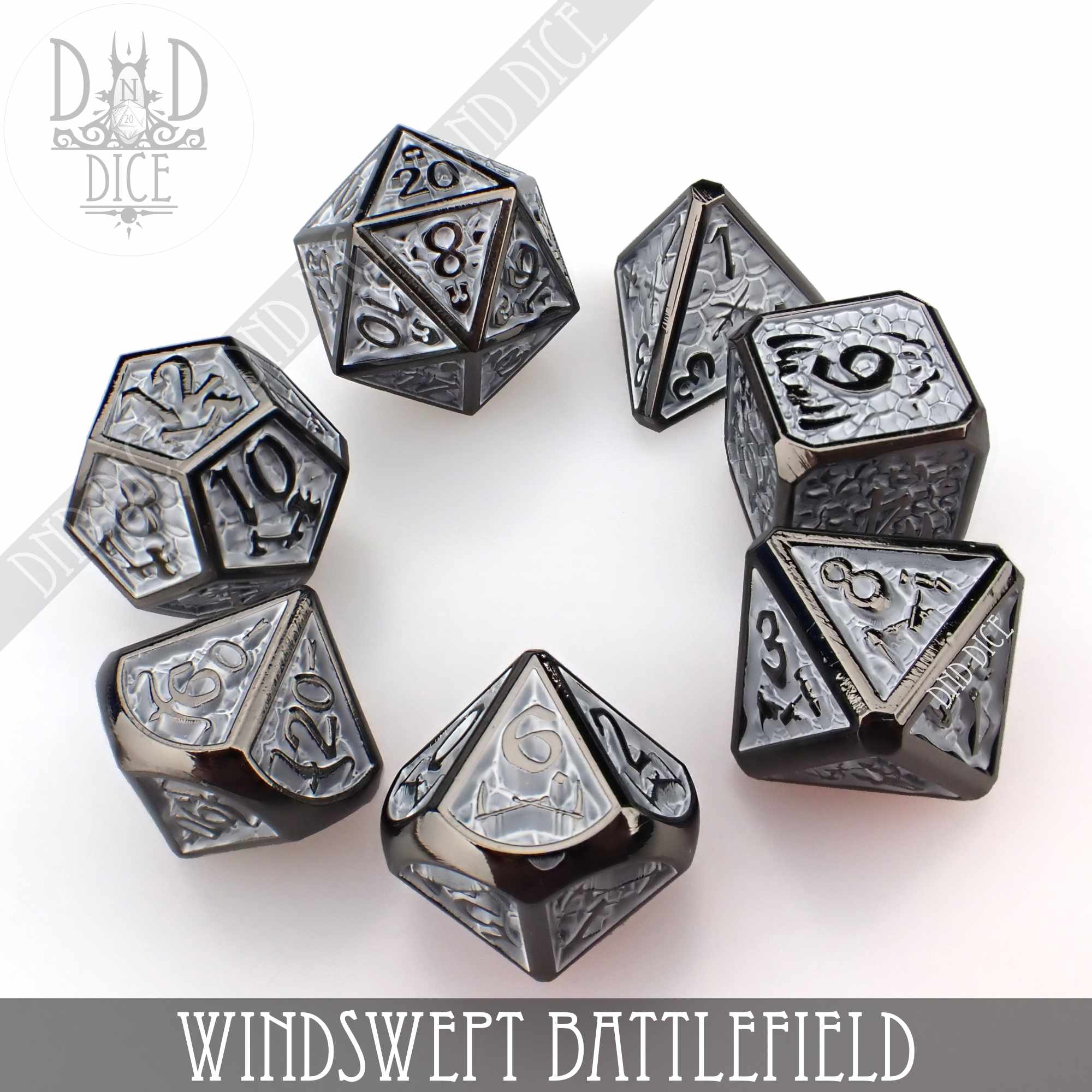 Windswept Battlefield Metal Dice Set - Bards & Cards