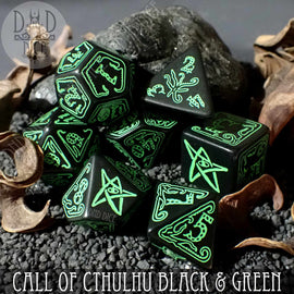 Call of Cthulhu Black & Green Dice Set - Bards & Cards