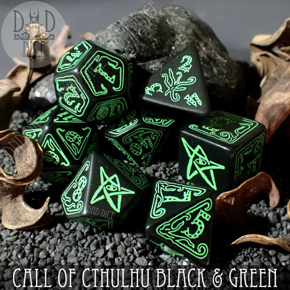 Call of Cthulhu Black & Green Dice Set - Bards & Cards